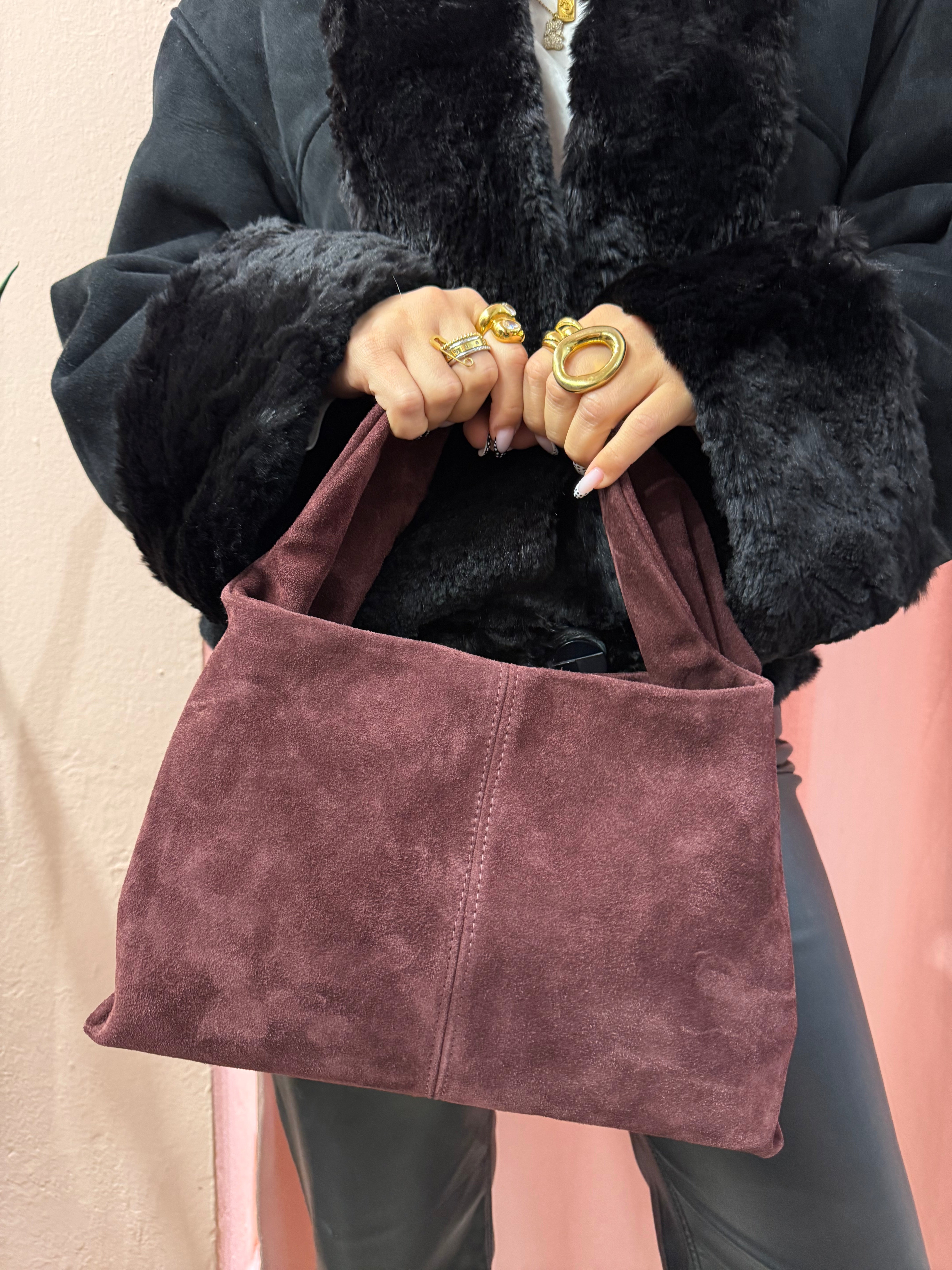 Borsa in vera pelle scamosciata burgundy