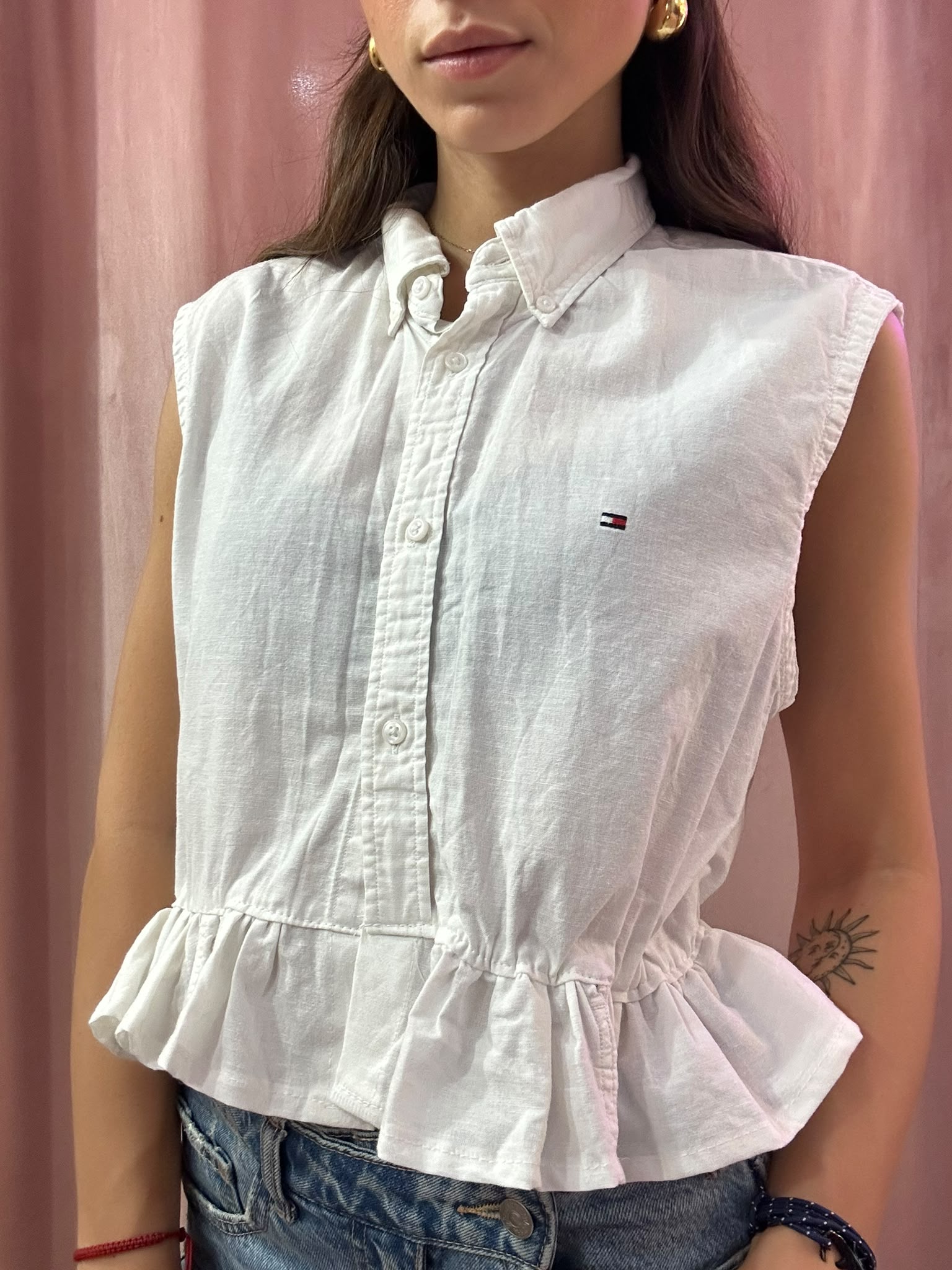 Camicia Tommy Hilfiger upcycling volant bianca