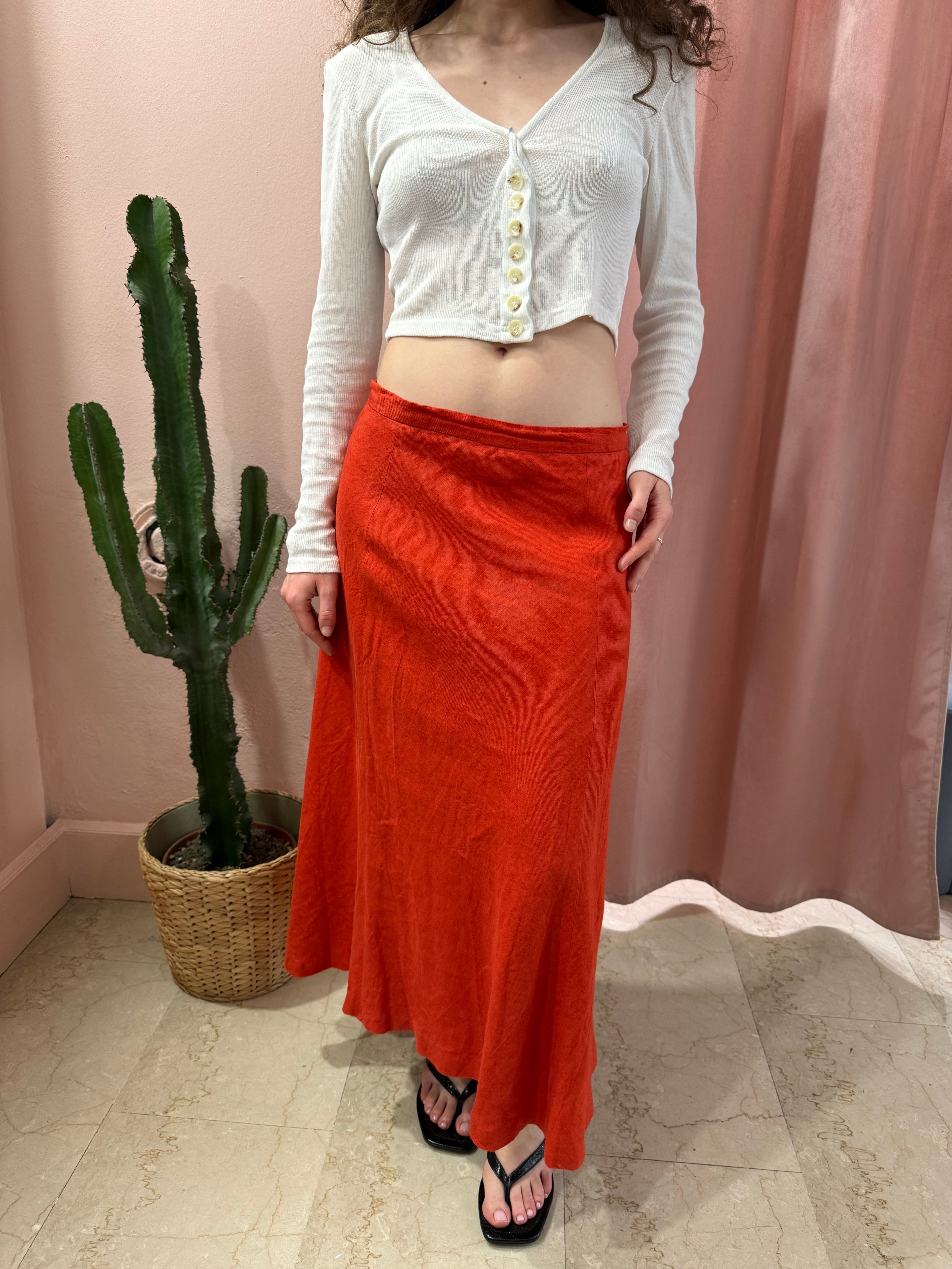 Gonna Max Mara arancio in puro lino