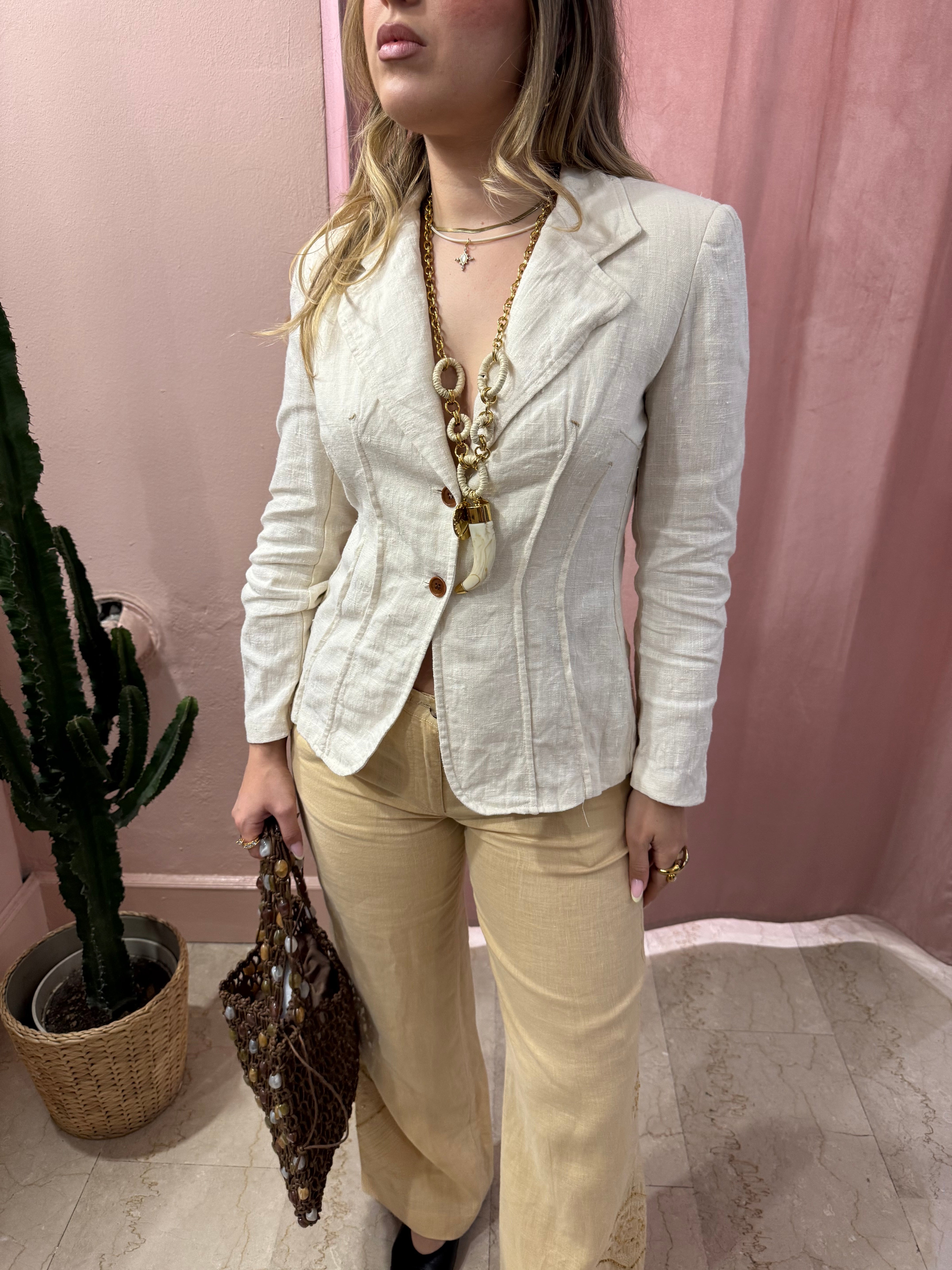 Blazer List in lino con pinces
