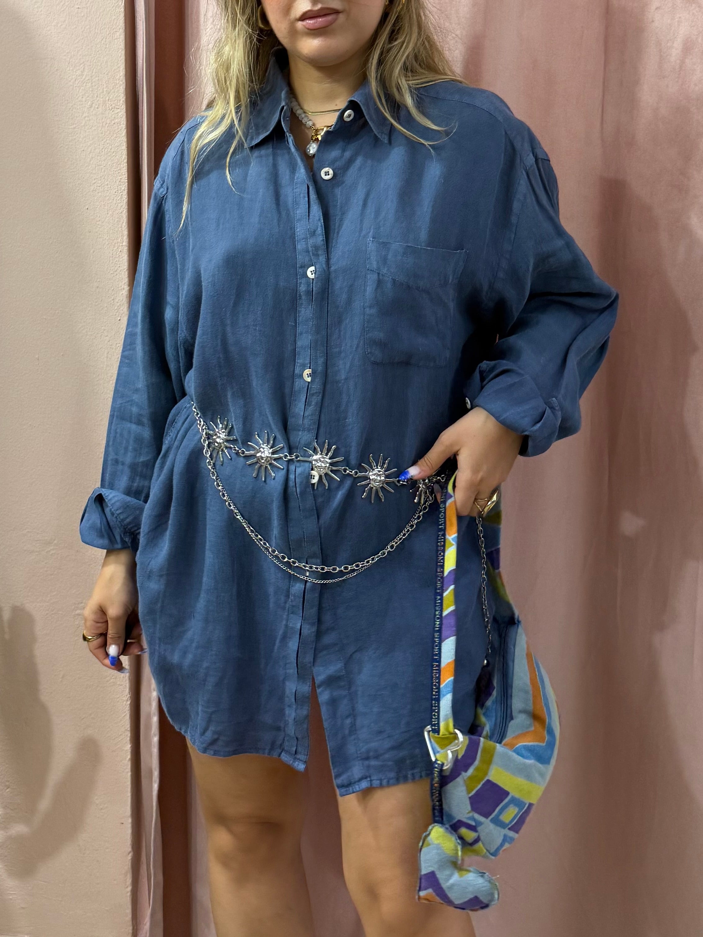 Camicione Max Mara blu in puro lino