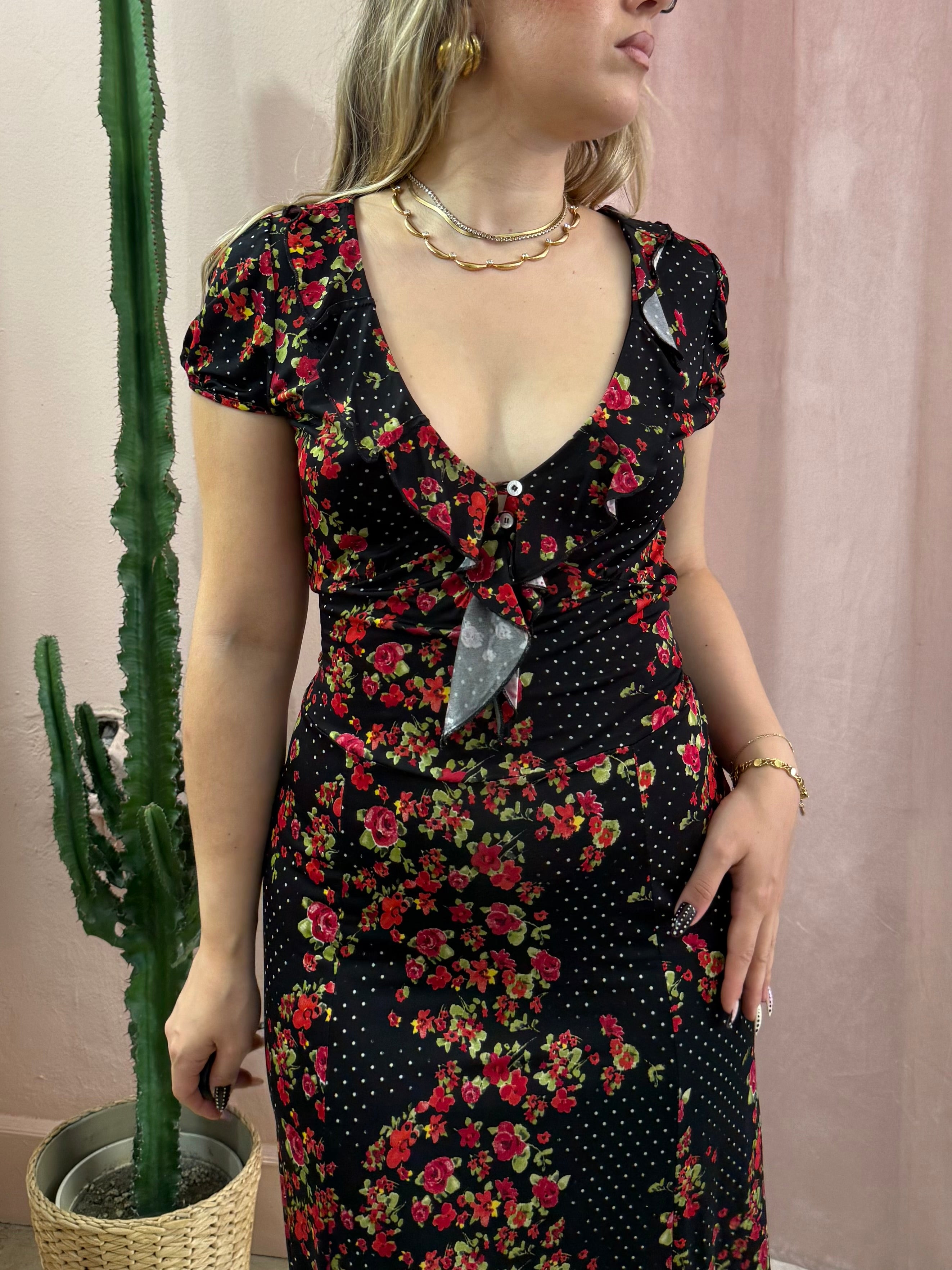 Vestito 00s nero fantasia rose