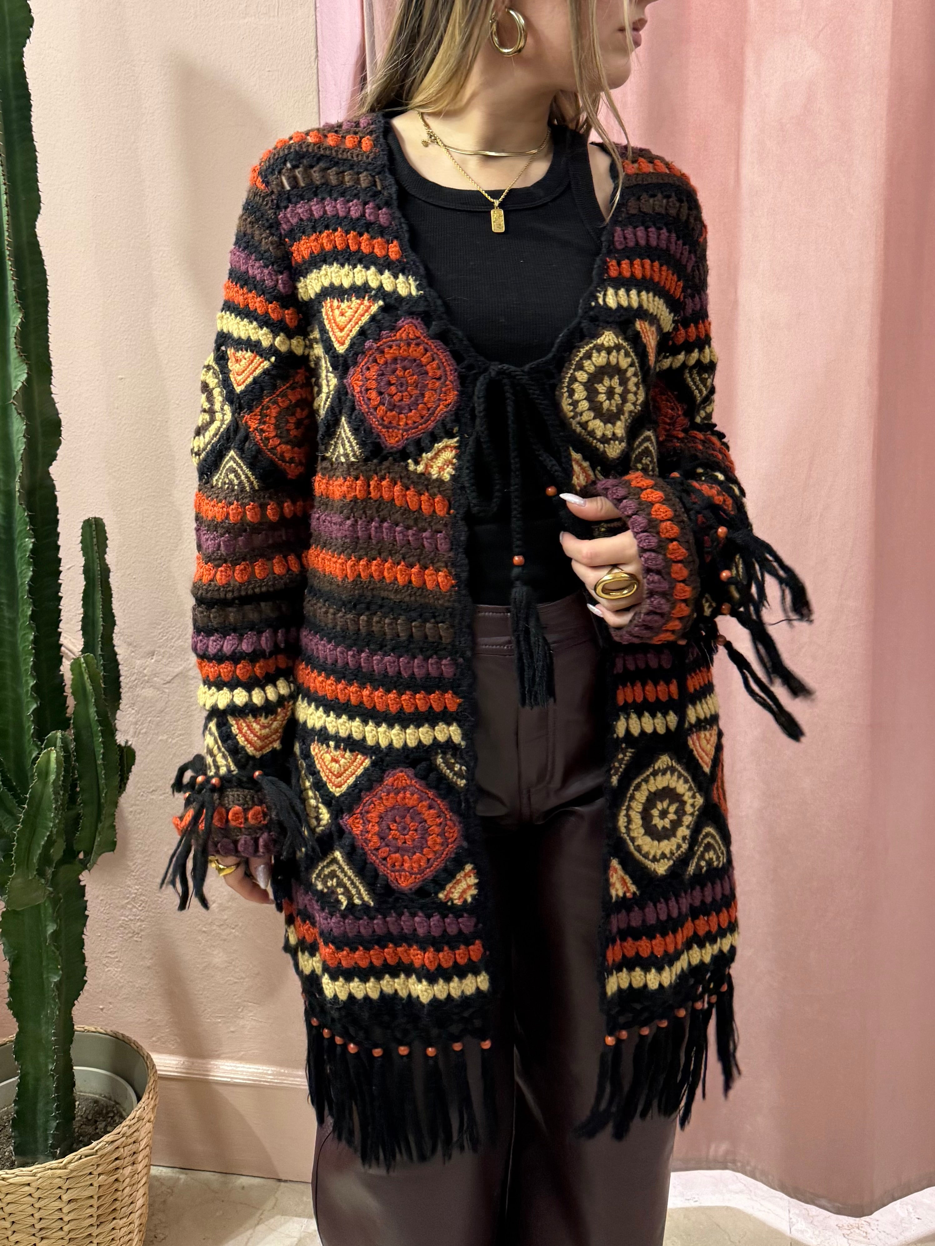 Maxi cardigan traforato in lana