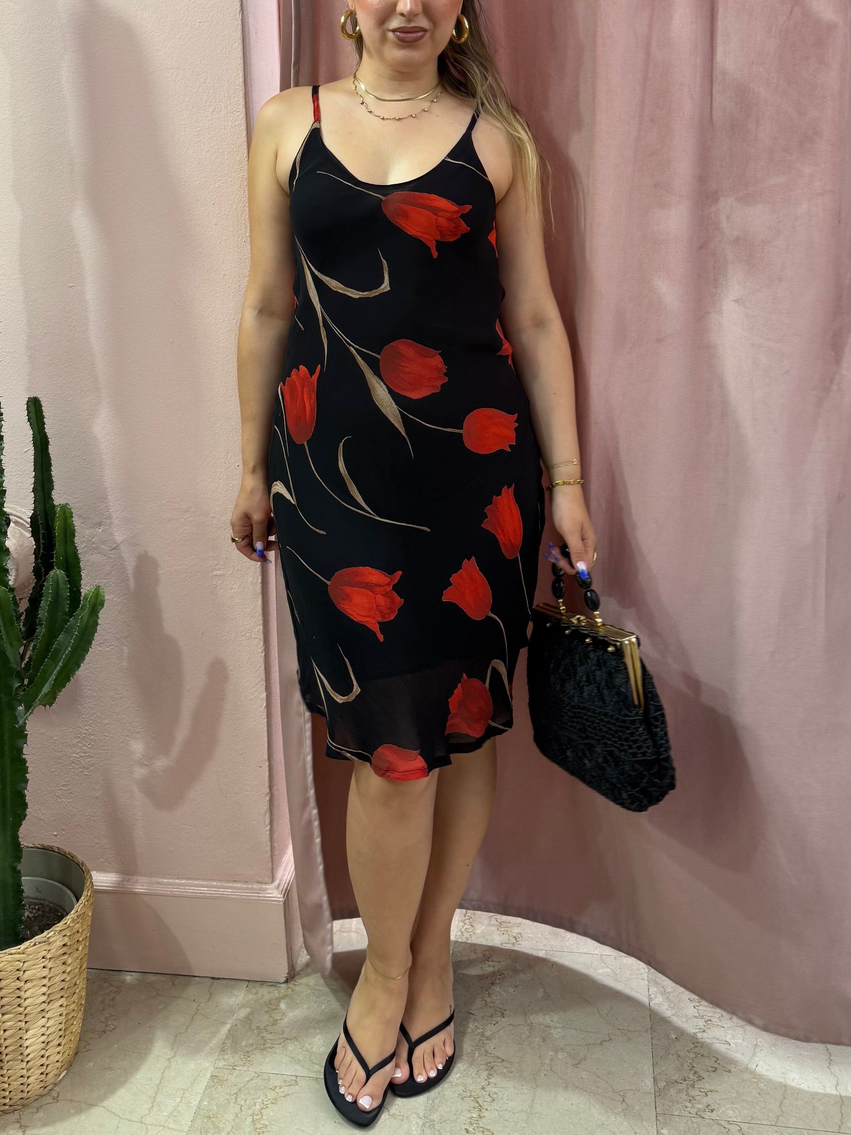 Vestito midi 00s tulipani rossi