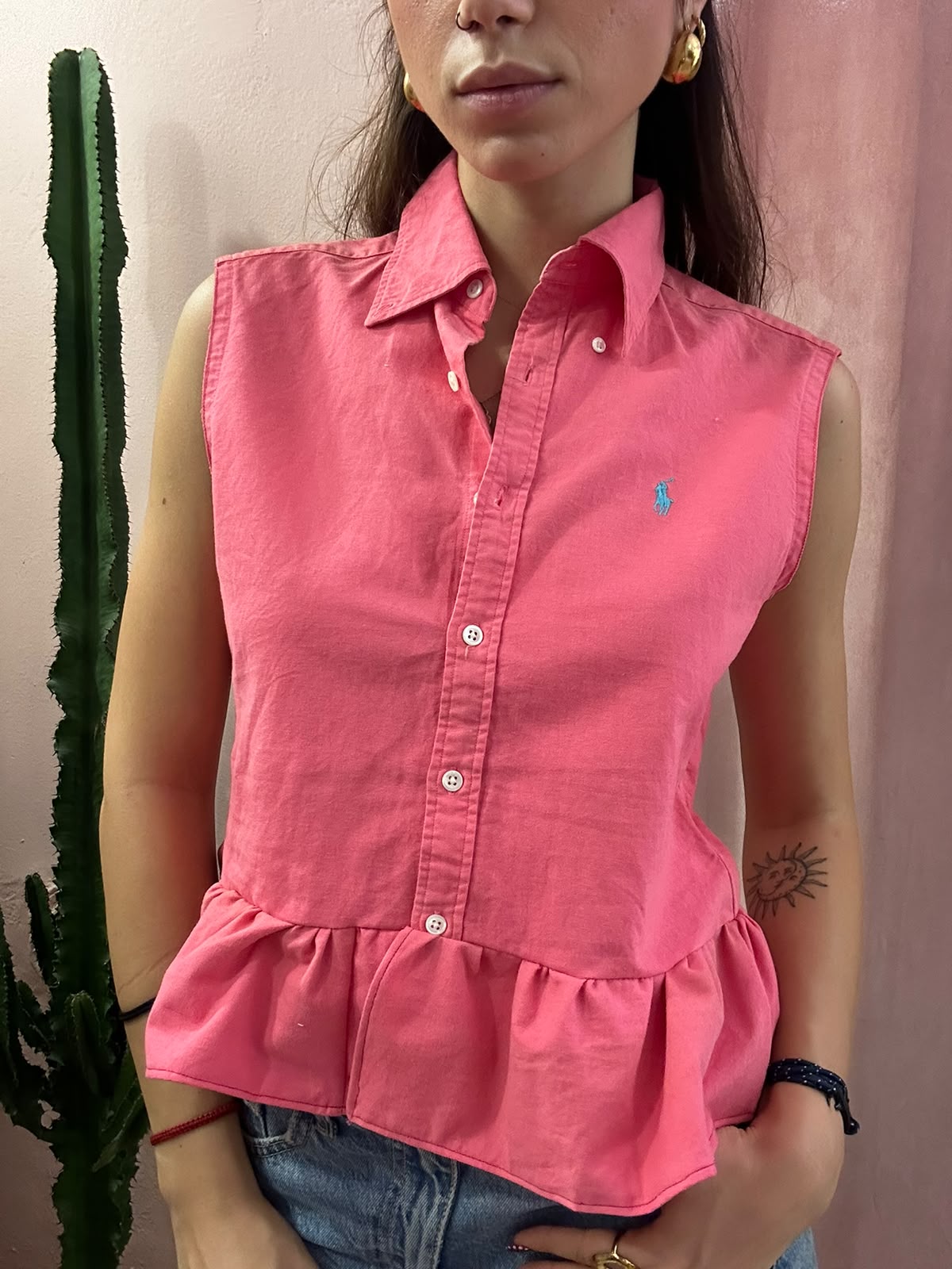 Camicia Ralph lauren upcycling volant fucsia