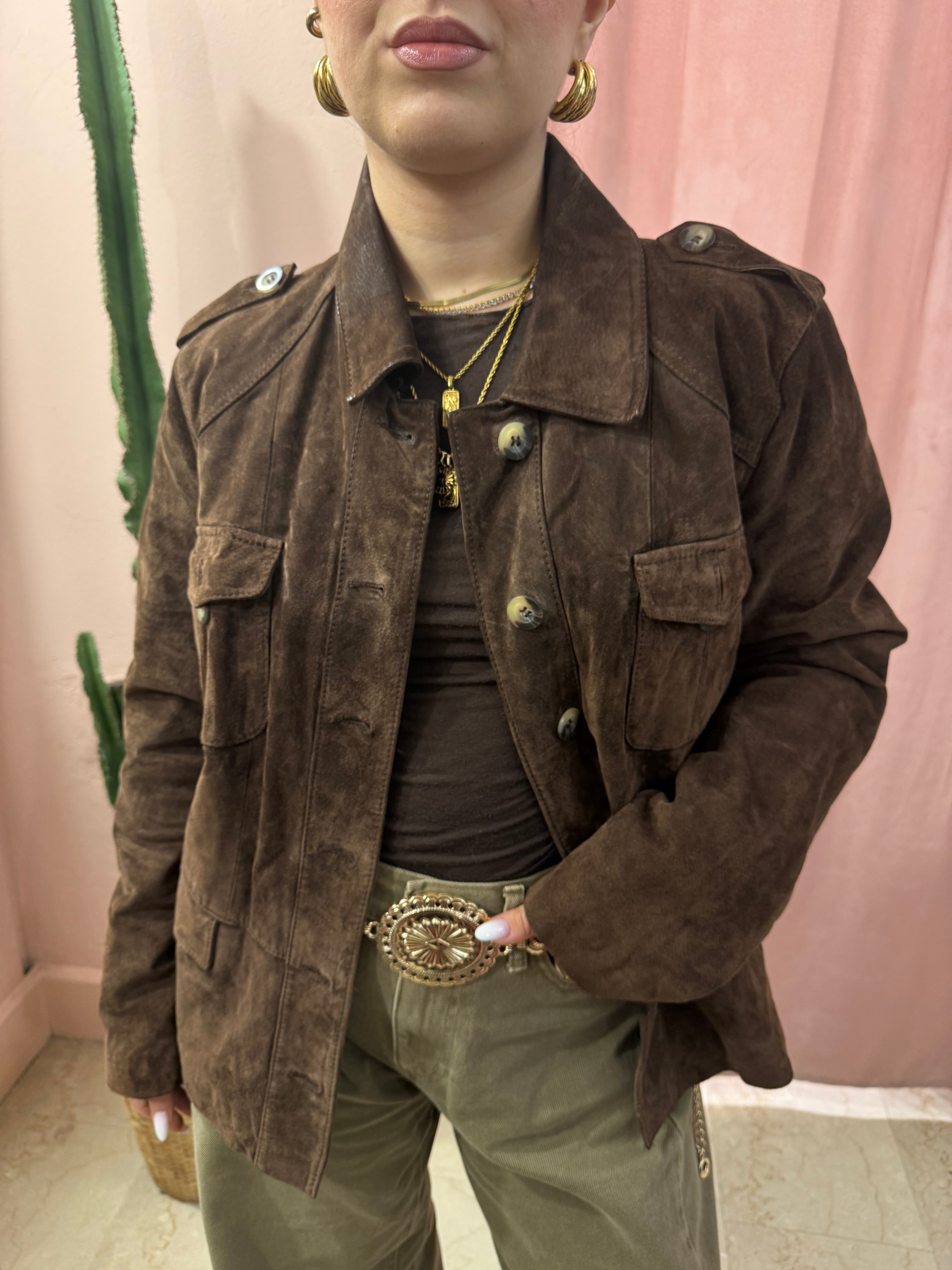 Giacca in vera pelle scamosciata cioccolato