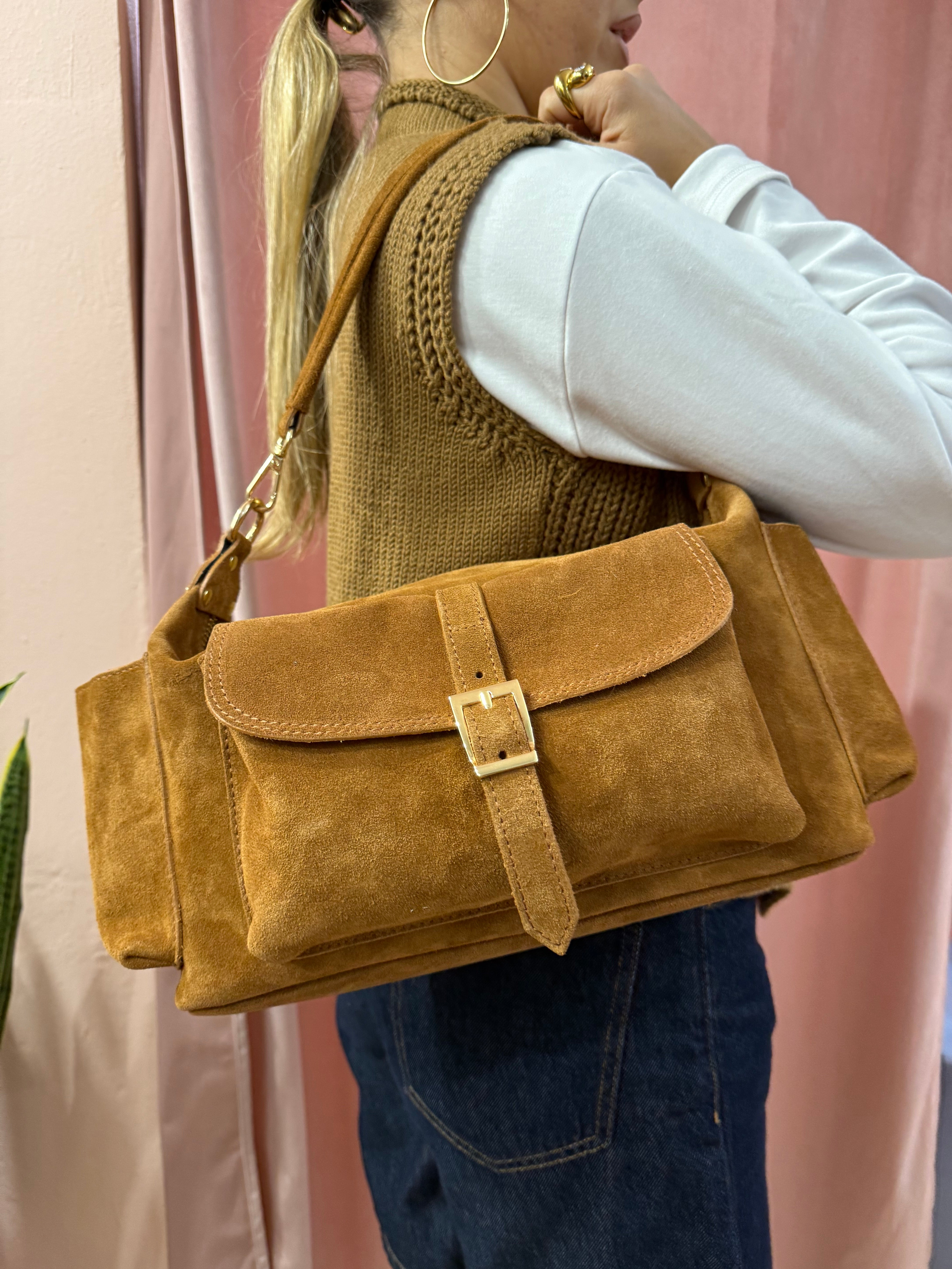 Borsa in vera pelle scamosciata