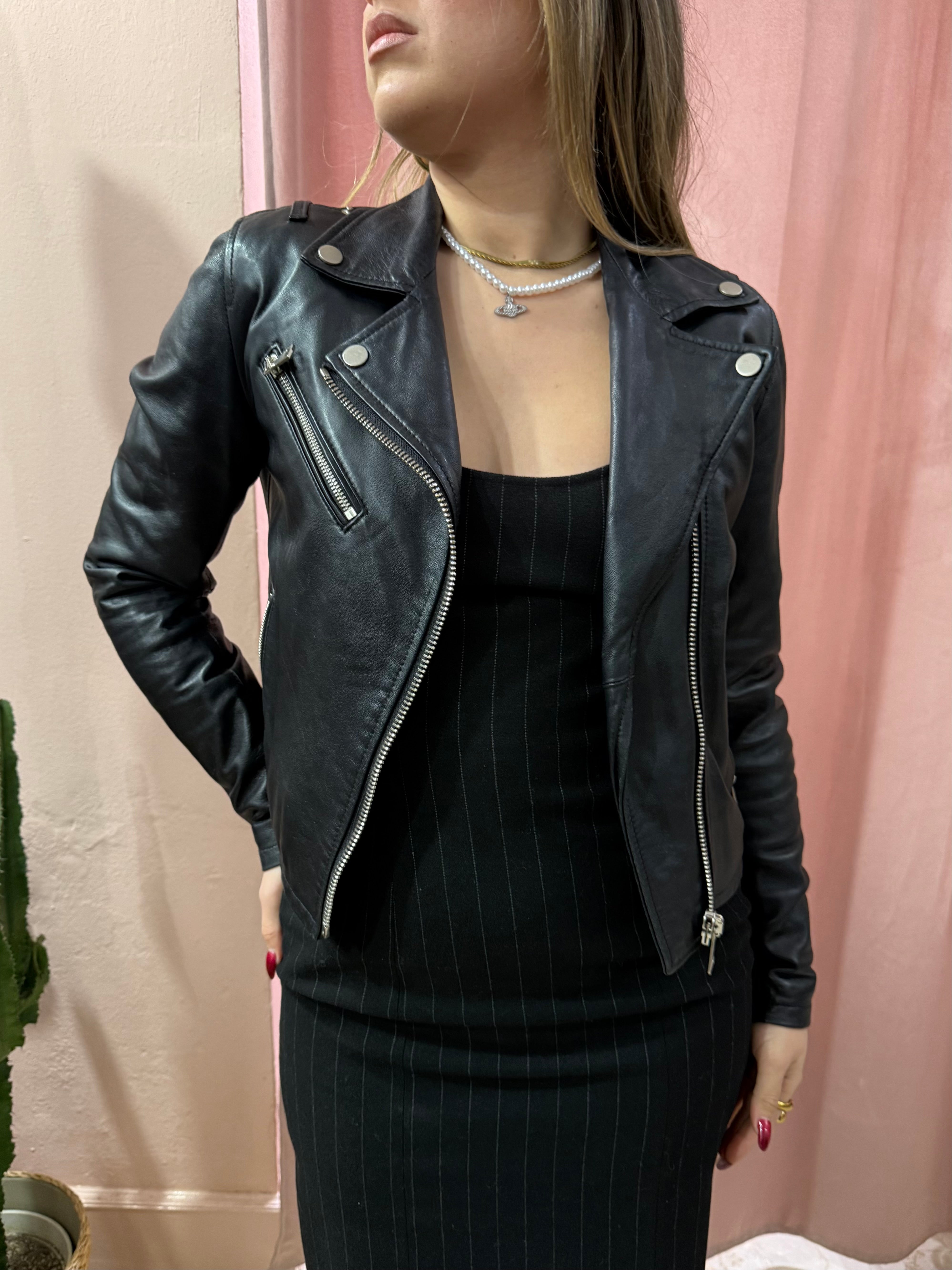 Chiodo in vera pelle nero