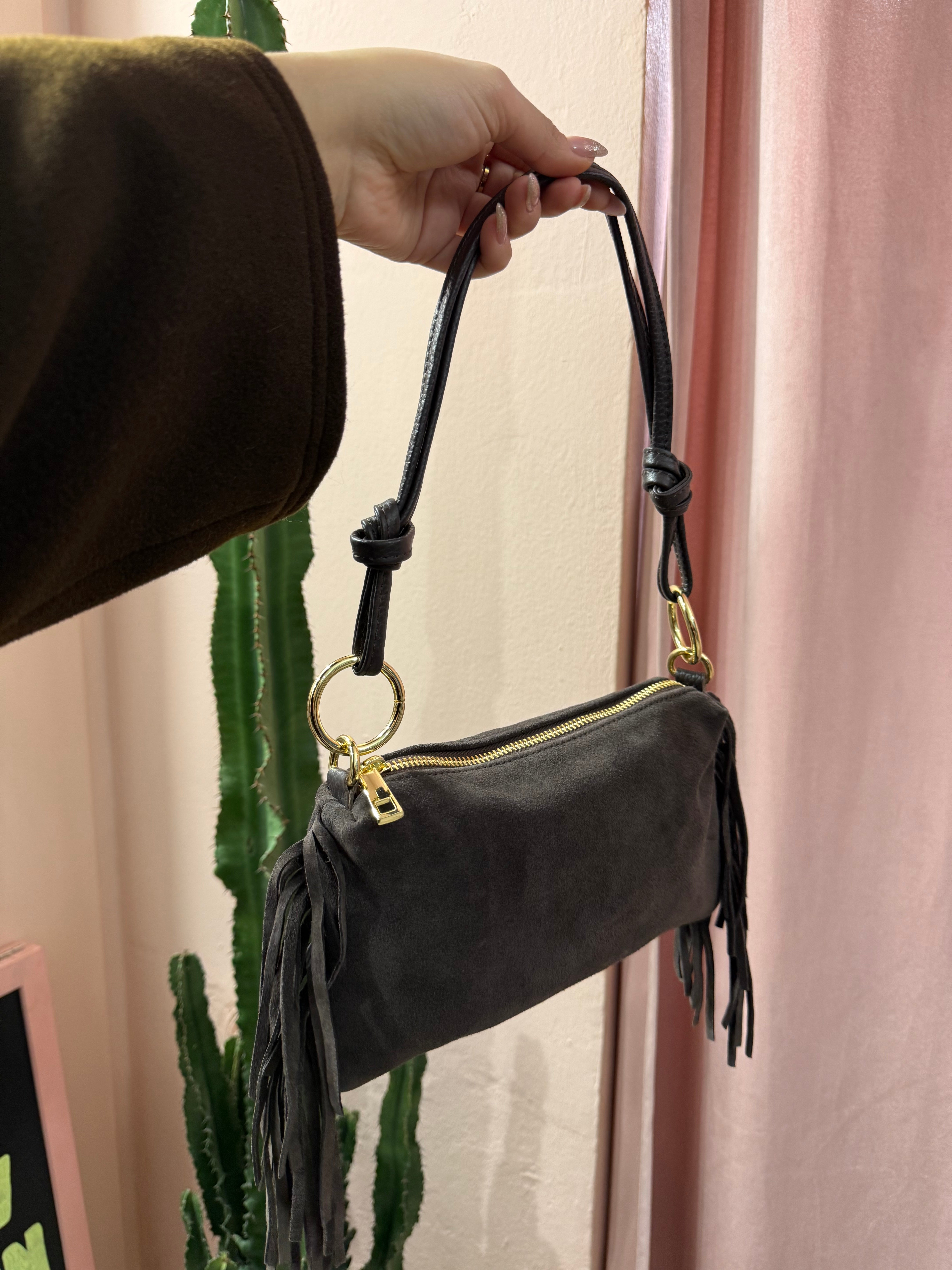 Borsa a spalla in vera pelle scamosciata più colori