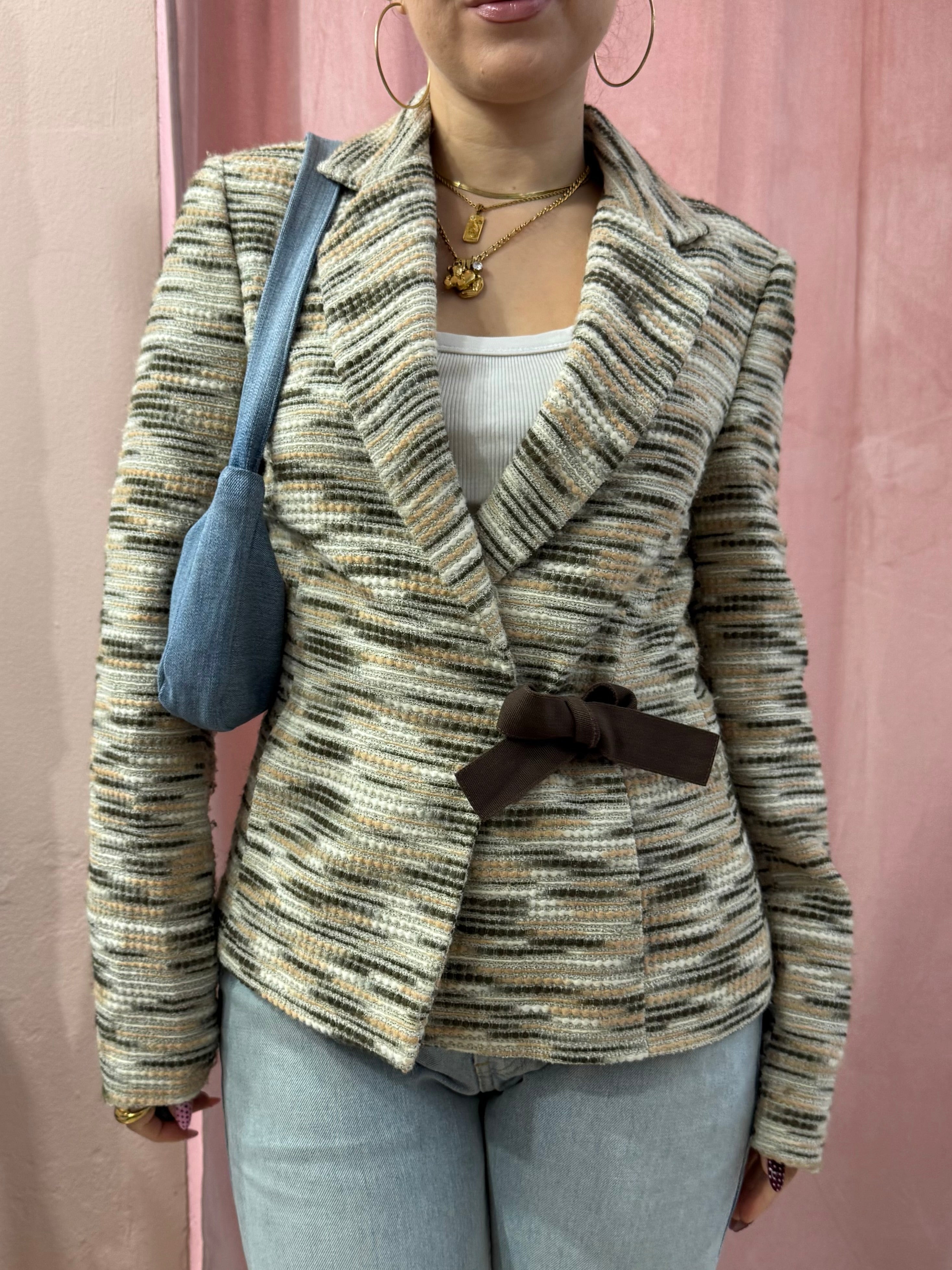 Blazer mélange con chiusura fiocco