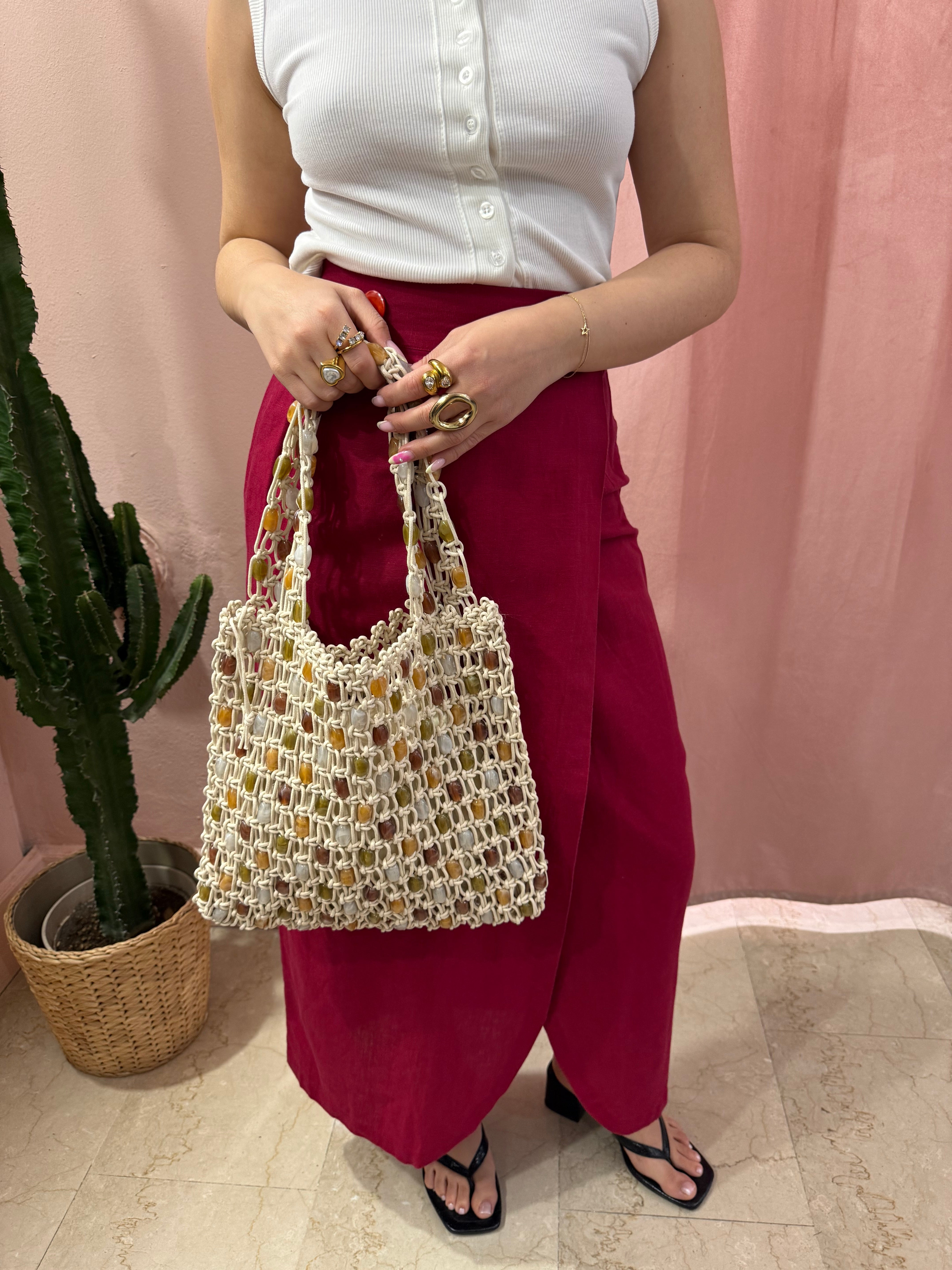 Shopper intrecciata con pietre colorate | più colori