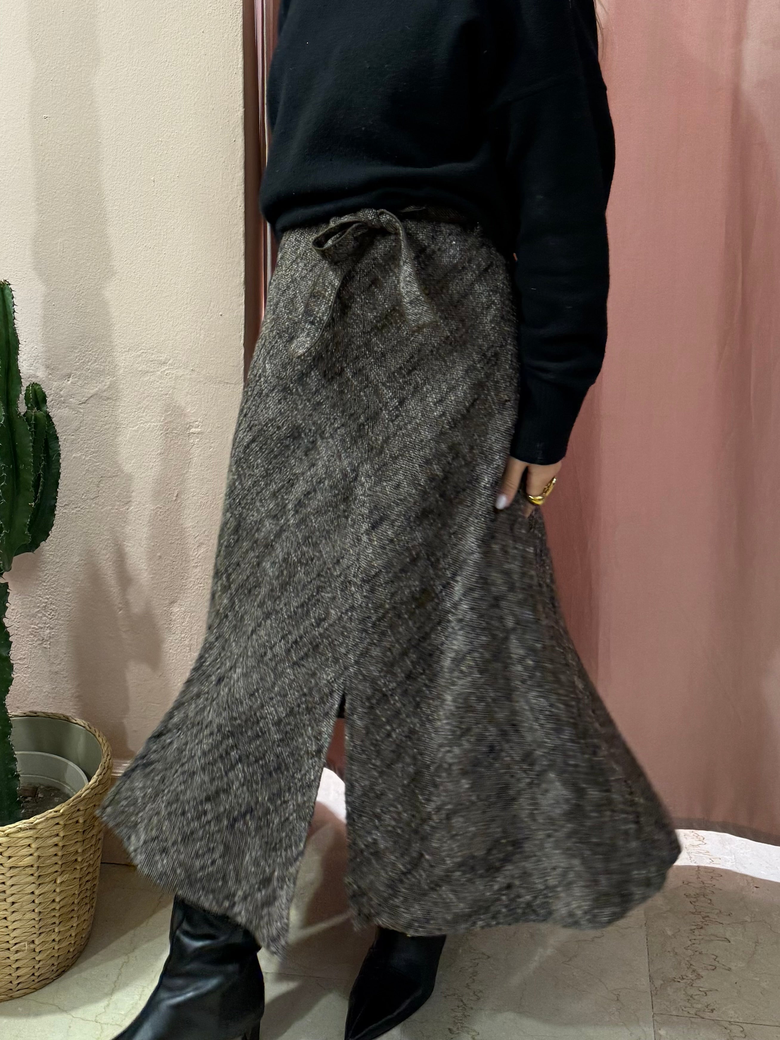 Gonna mélange con cinturino in lana