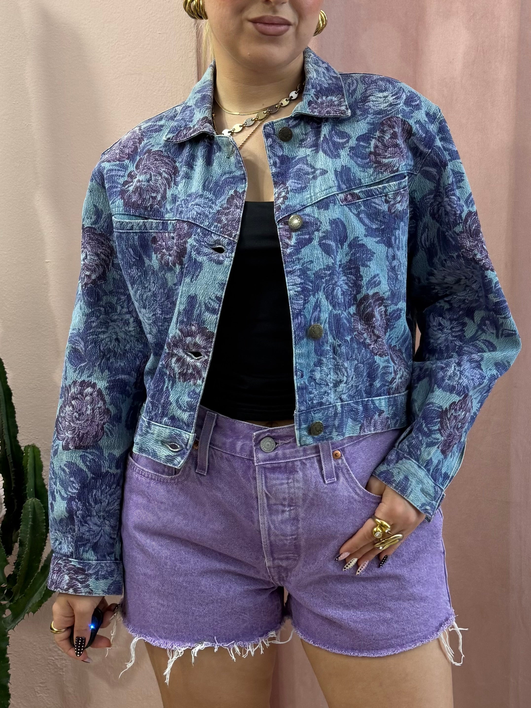 Giacca in denim vintage fantasia floreale