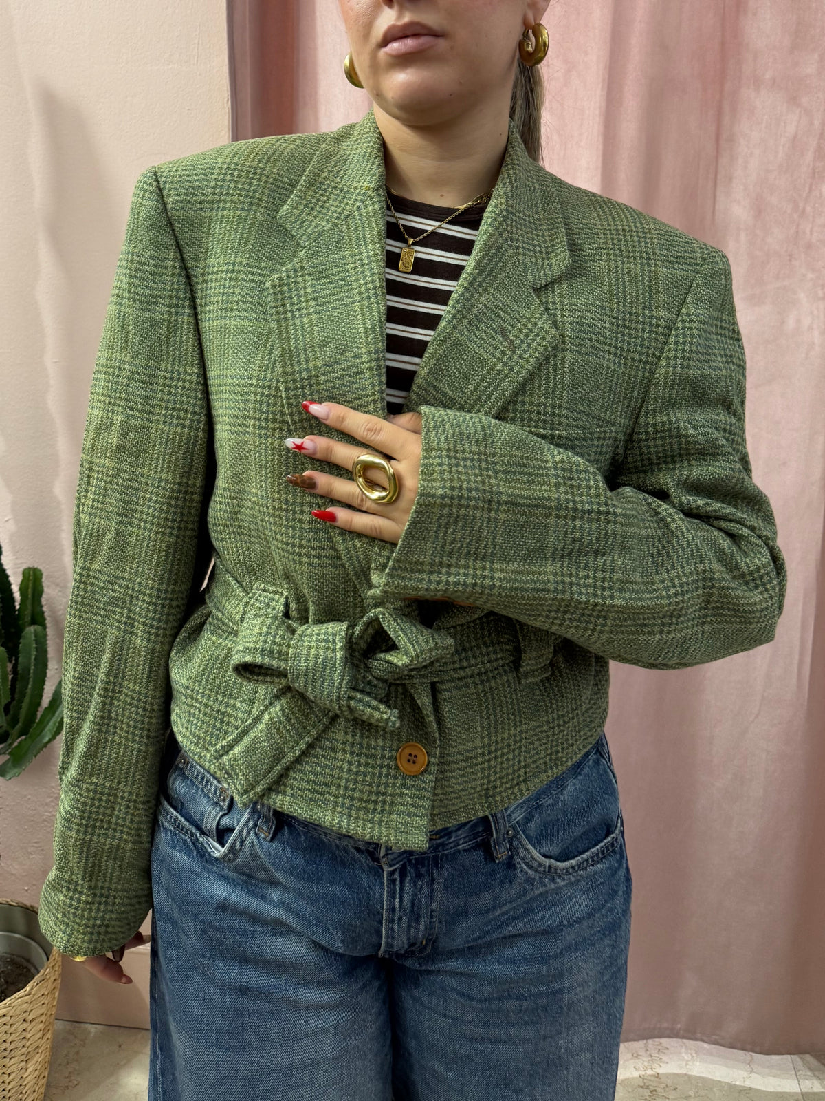 Blazer in lana upcycling verde principe di galles