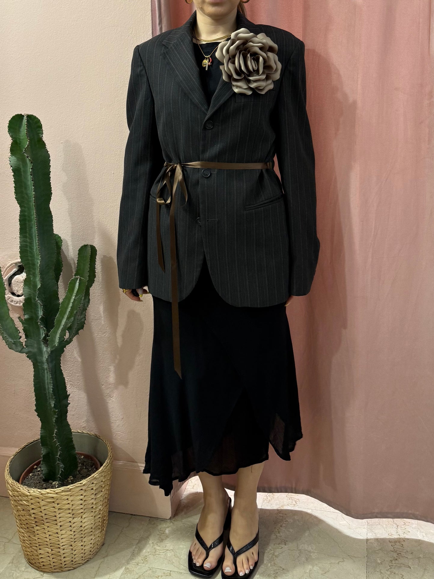 Blazer upcycling fiocco laterale e rosa