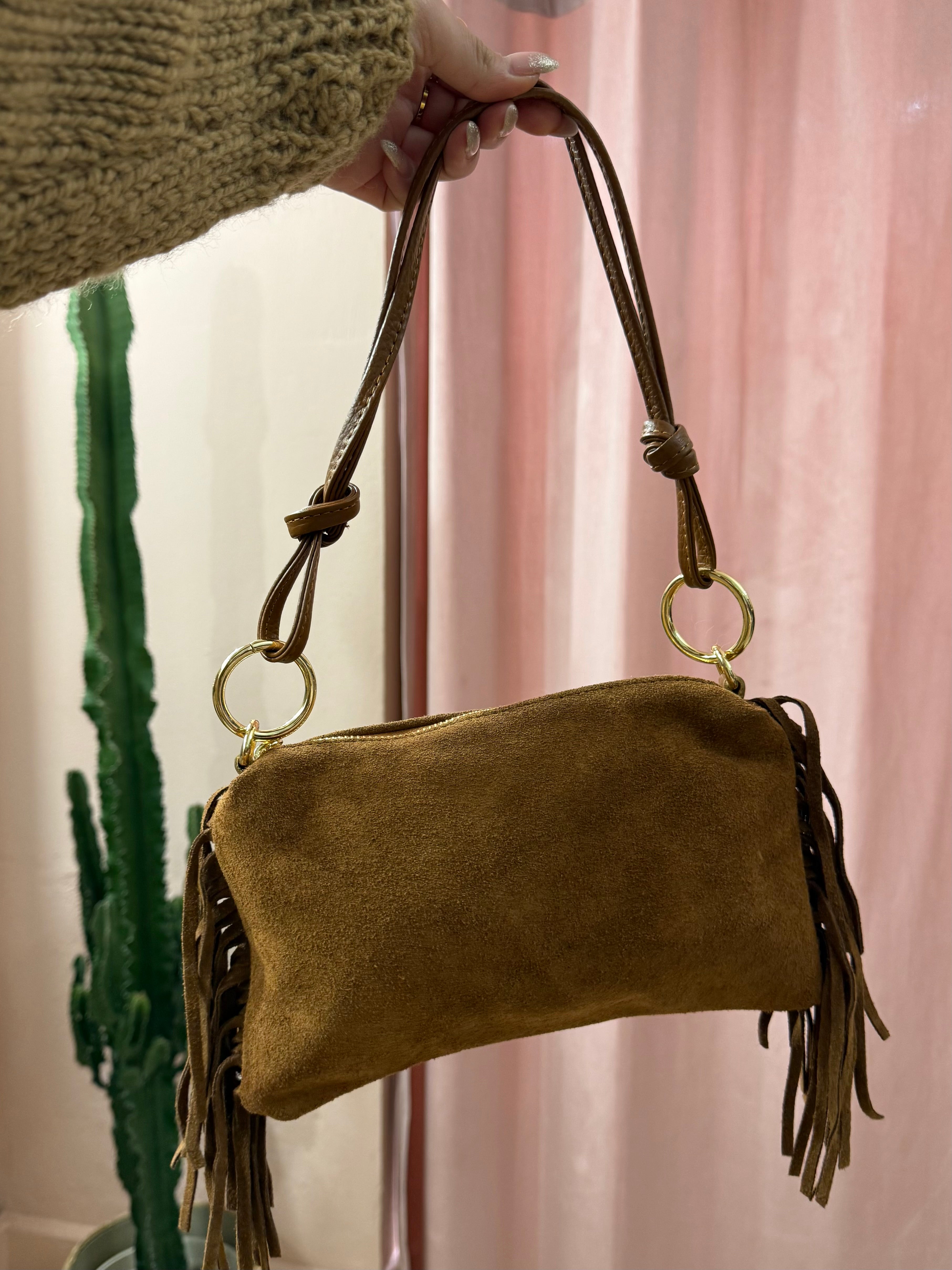 Borsa a spalla in vera pelle scamosciata più colori