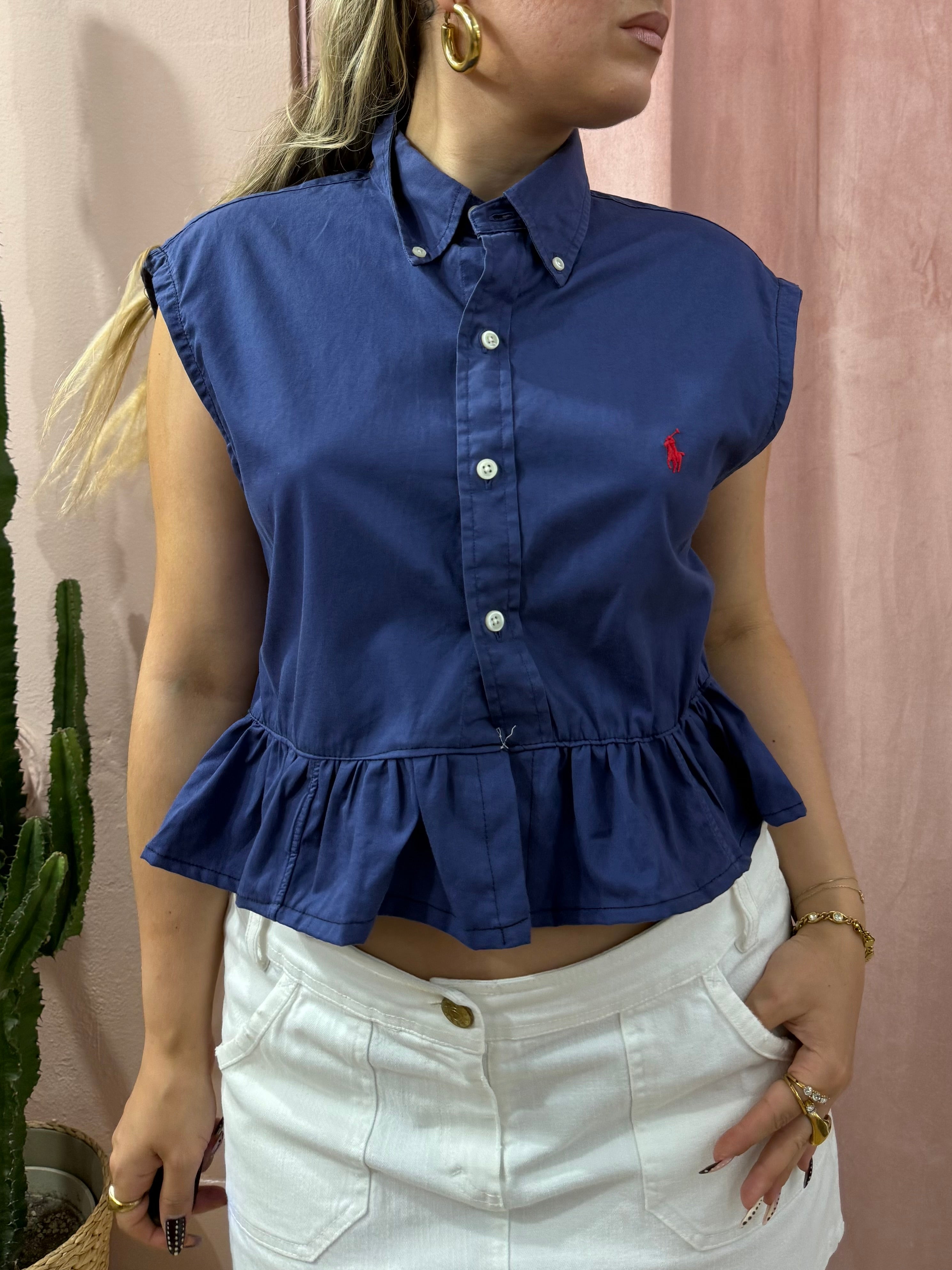 Camicia Ralph Lauren upcycling volant blu