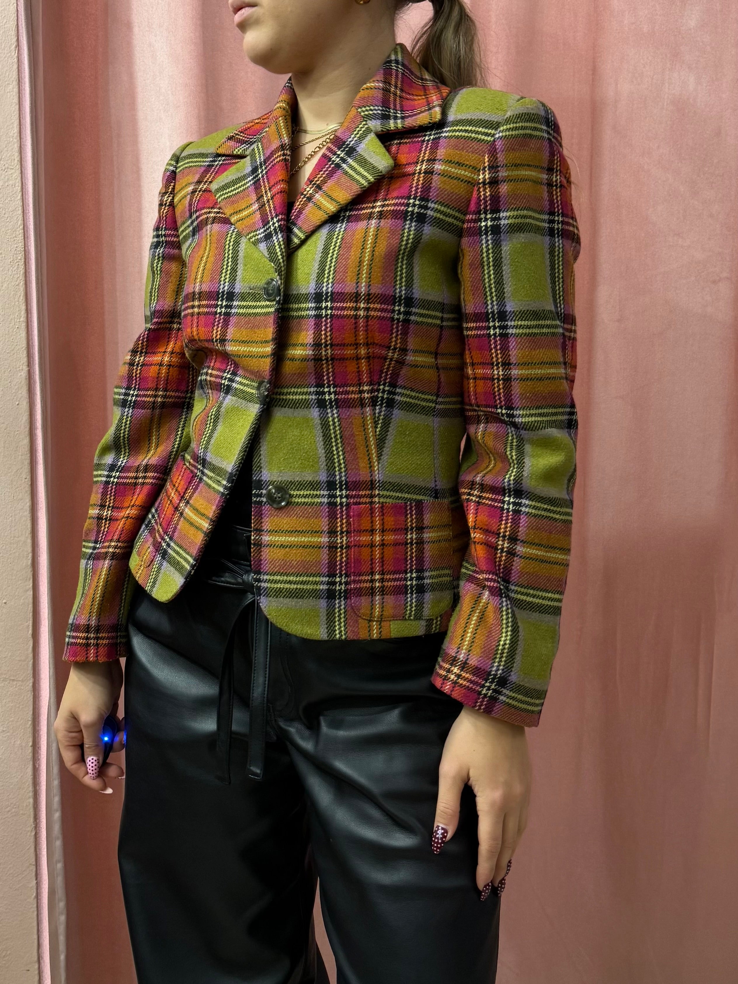 Blazer tartan sul fucsia