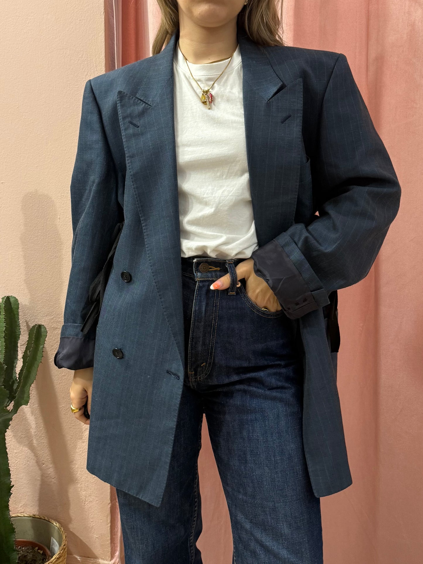 Blazer upcycling fiocchi blu gessato