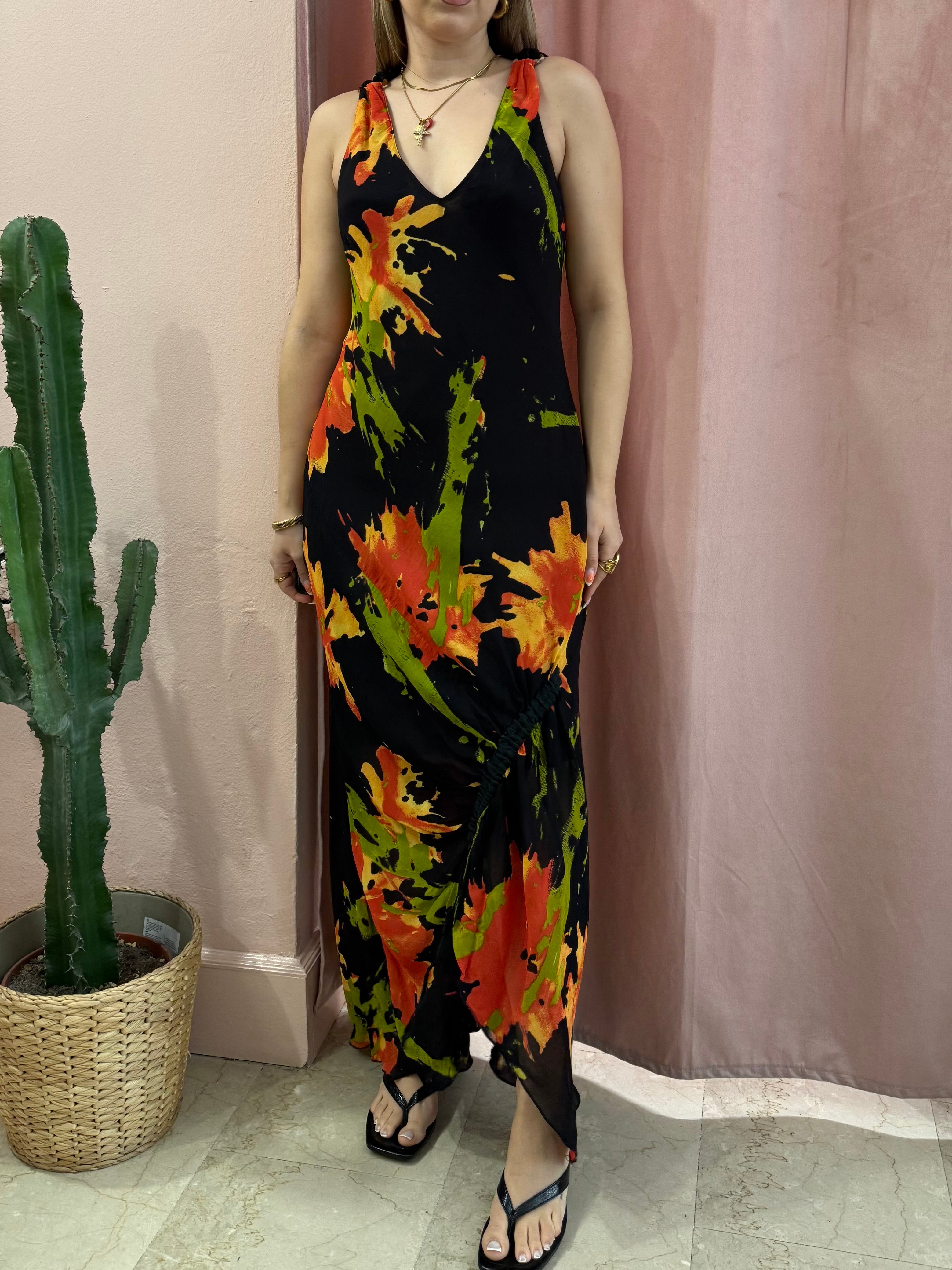 Vestito lungo fantasia fiori astratti