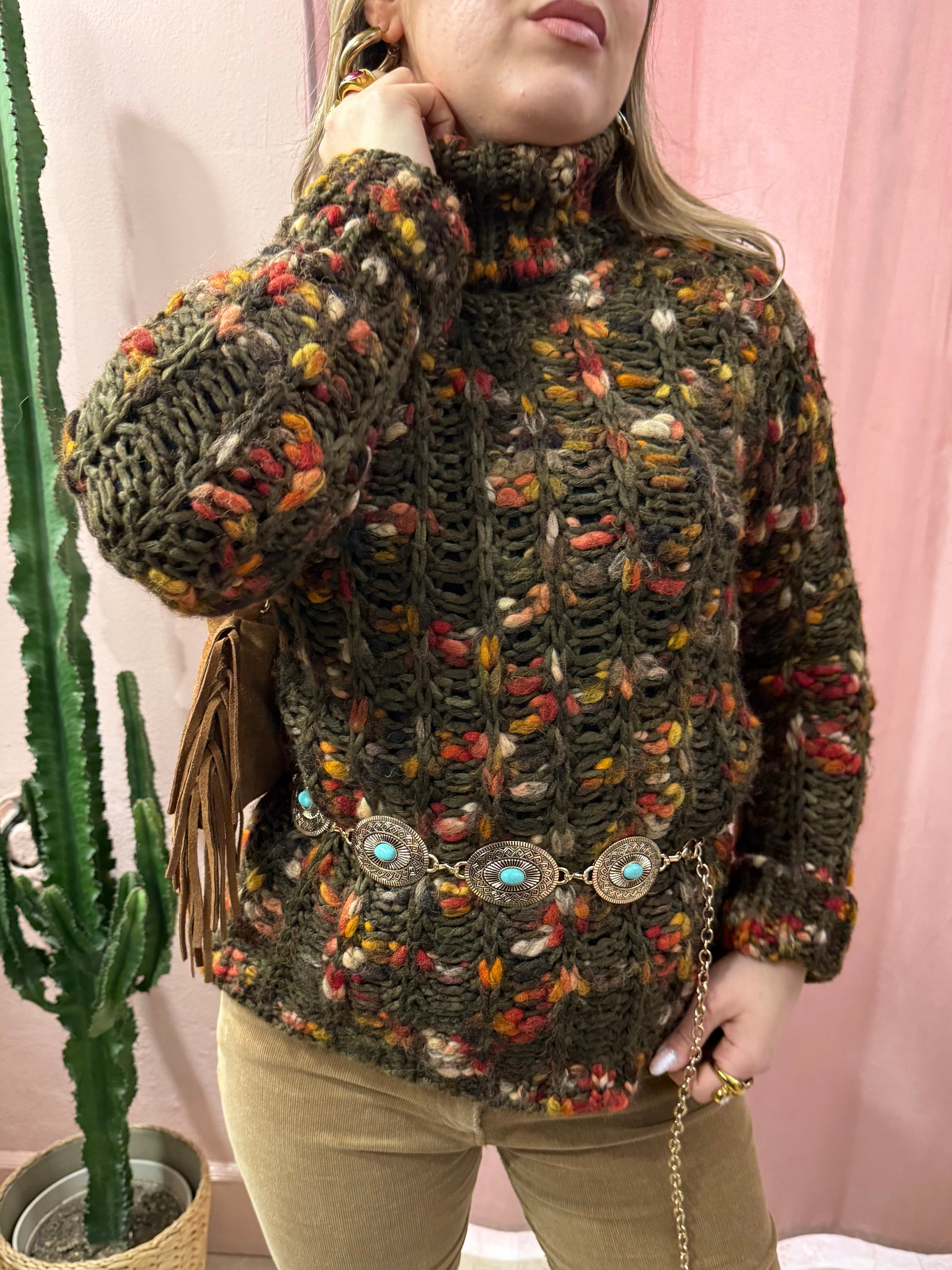 Maglione a collo alto mélange in lana