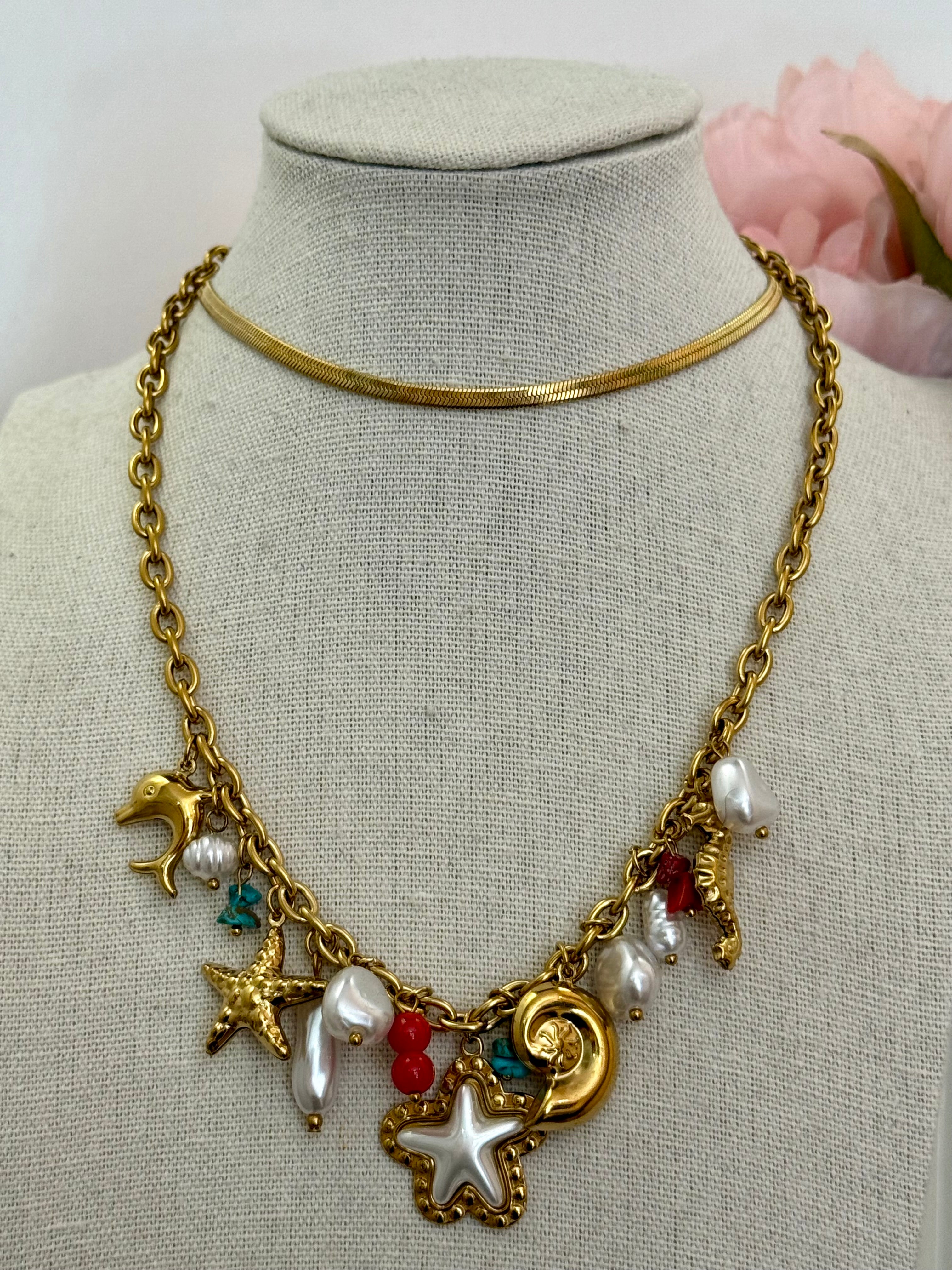 Collana multicharm stella marina | gold e silver