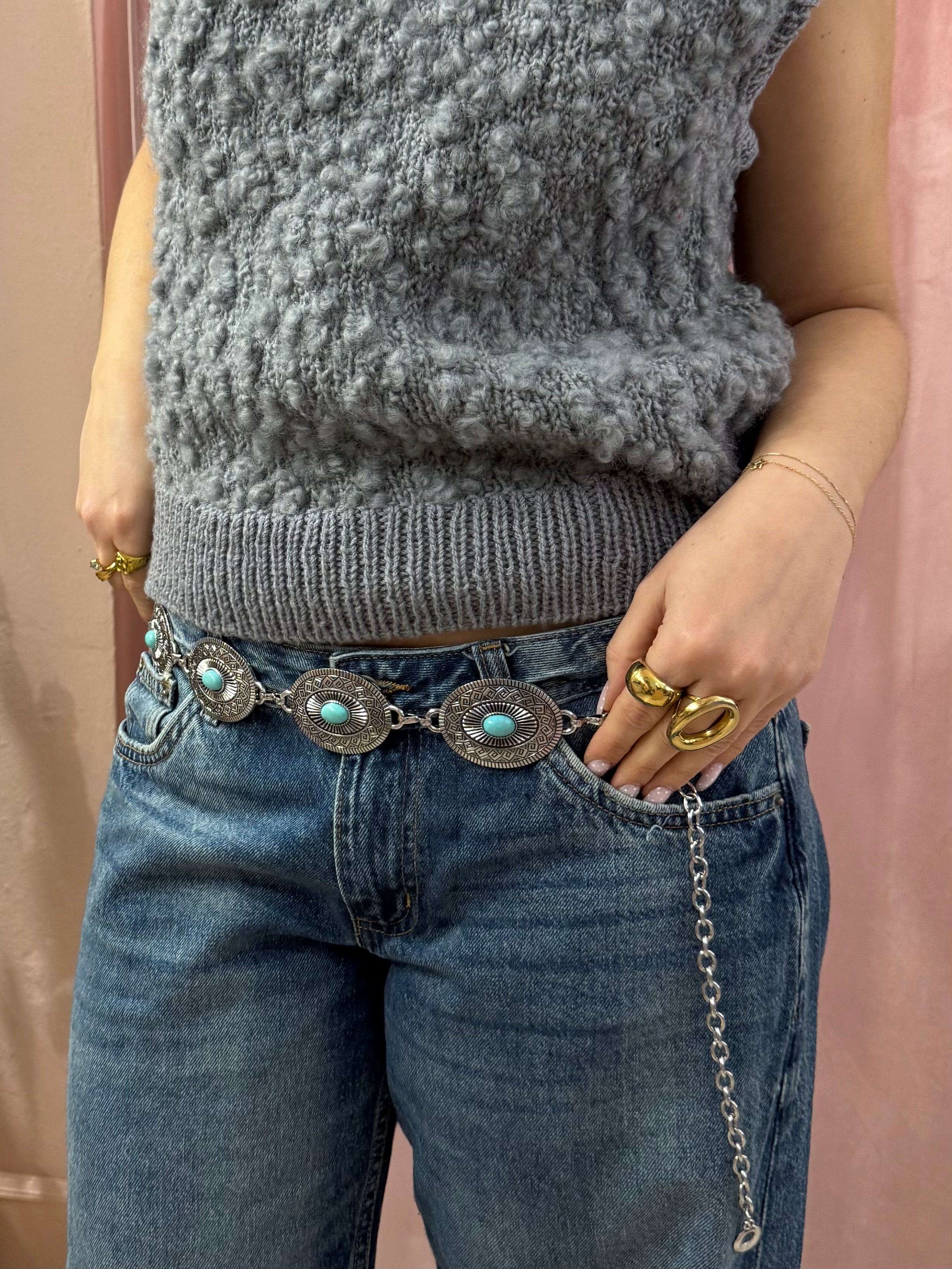 Cintura y2k medaglione azzurro