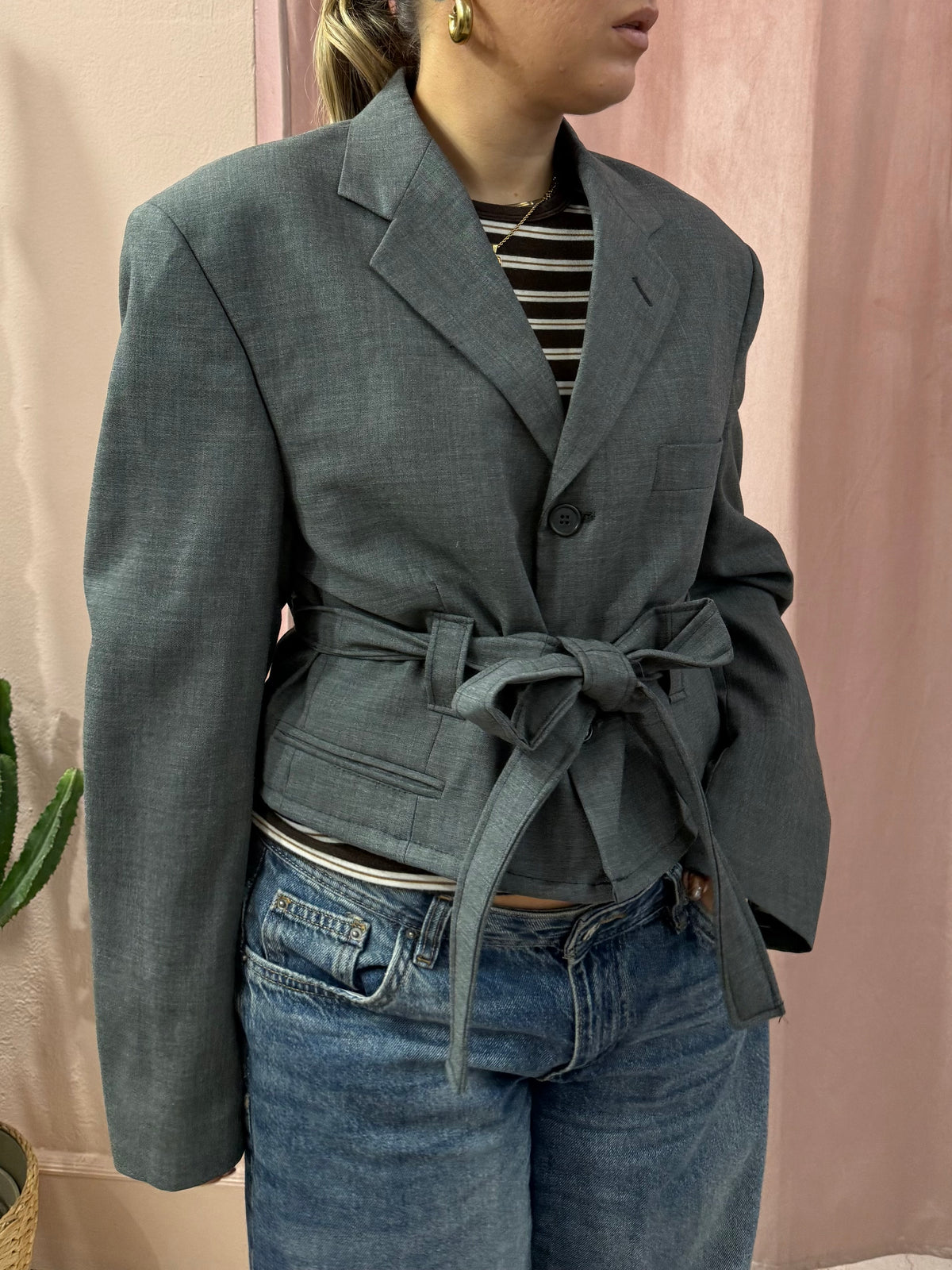 Blazer in lana vergine upcycling antracite