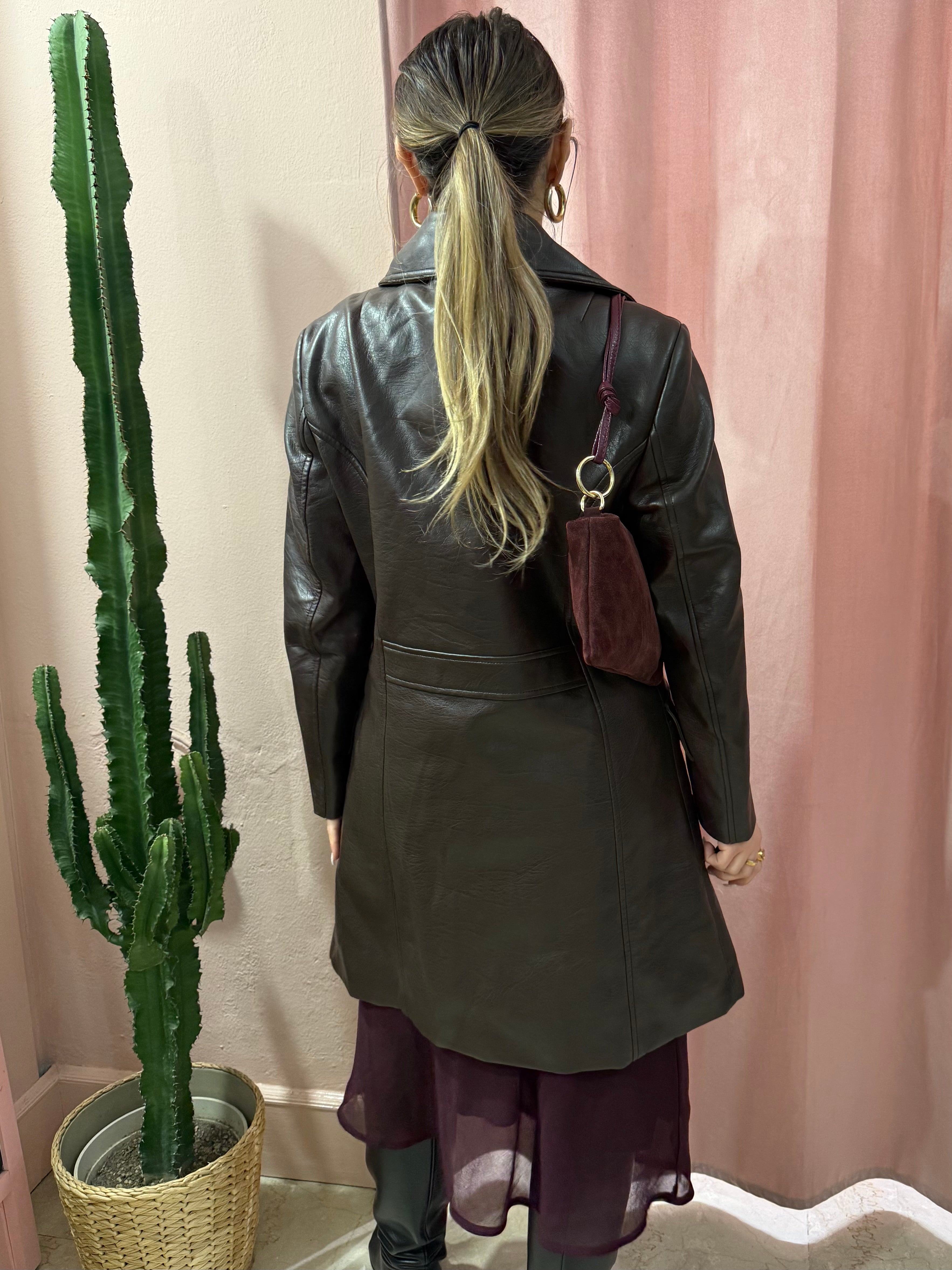 Trench vintage in vera pelle cioccolato