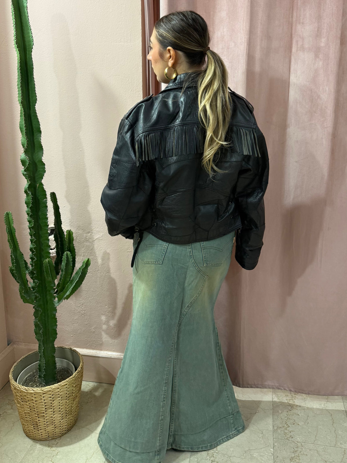 Maxi gonna in denim con spacco