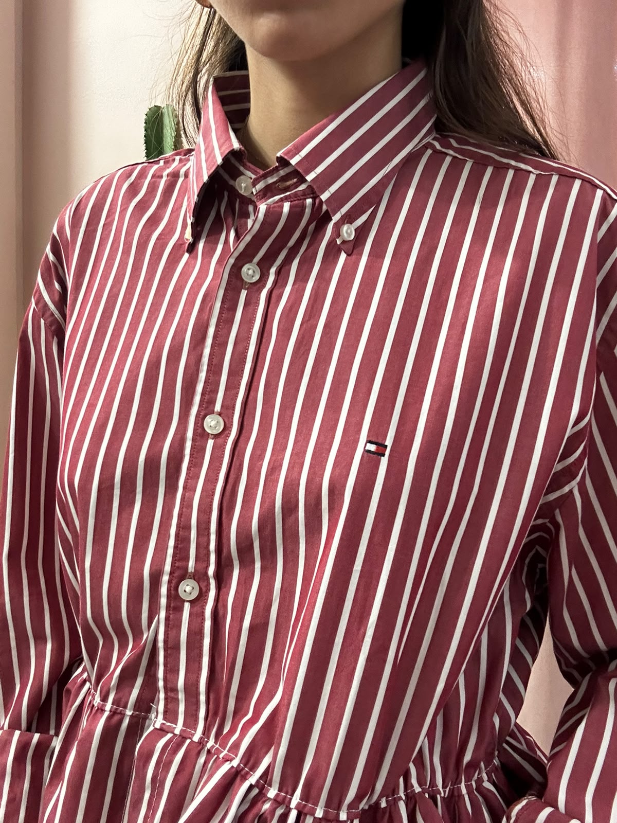 Camicia Tommy Hilfiger upcycling volant bordeaux a righe
