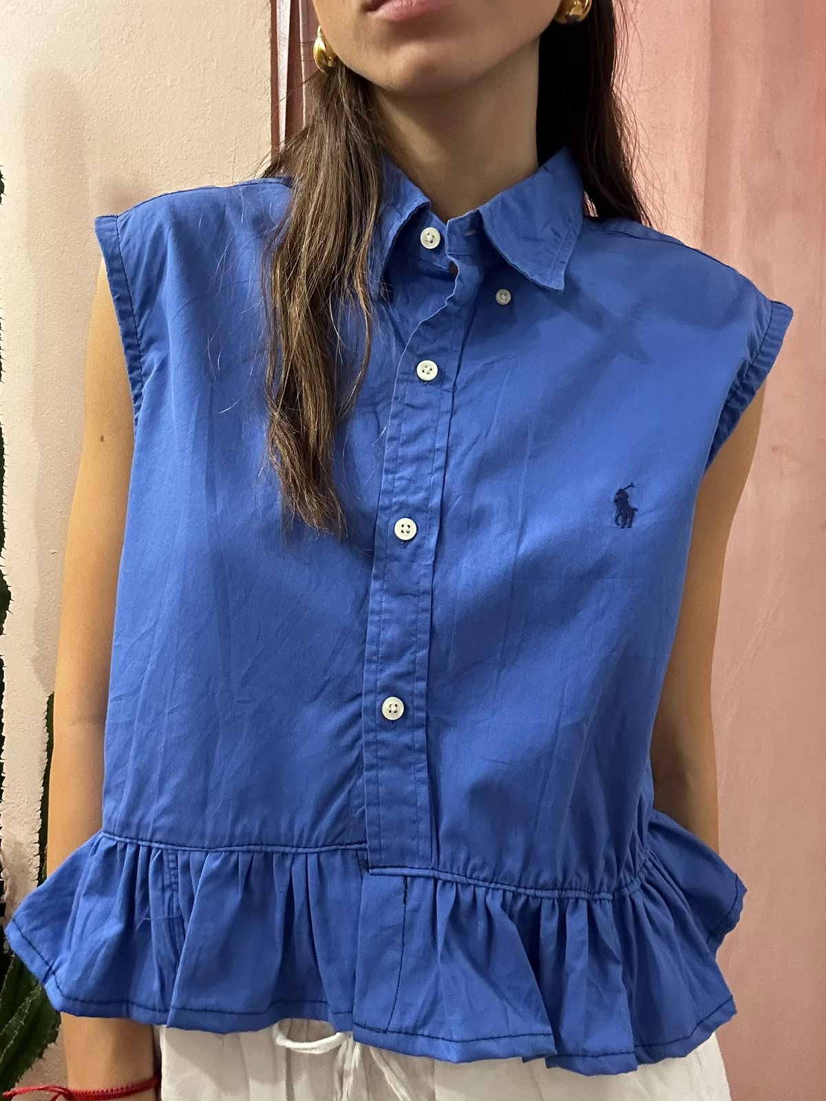 Camicia Ralph Lauren upcycling volant royal blu