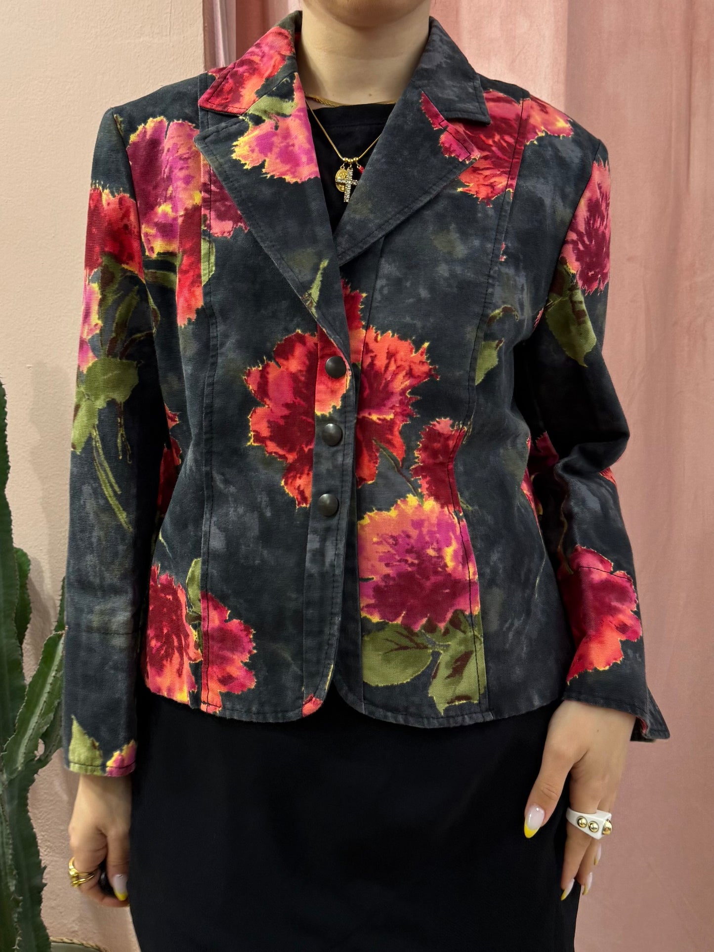 Blazer Mariella Burani fantasia a fiori sul rosso