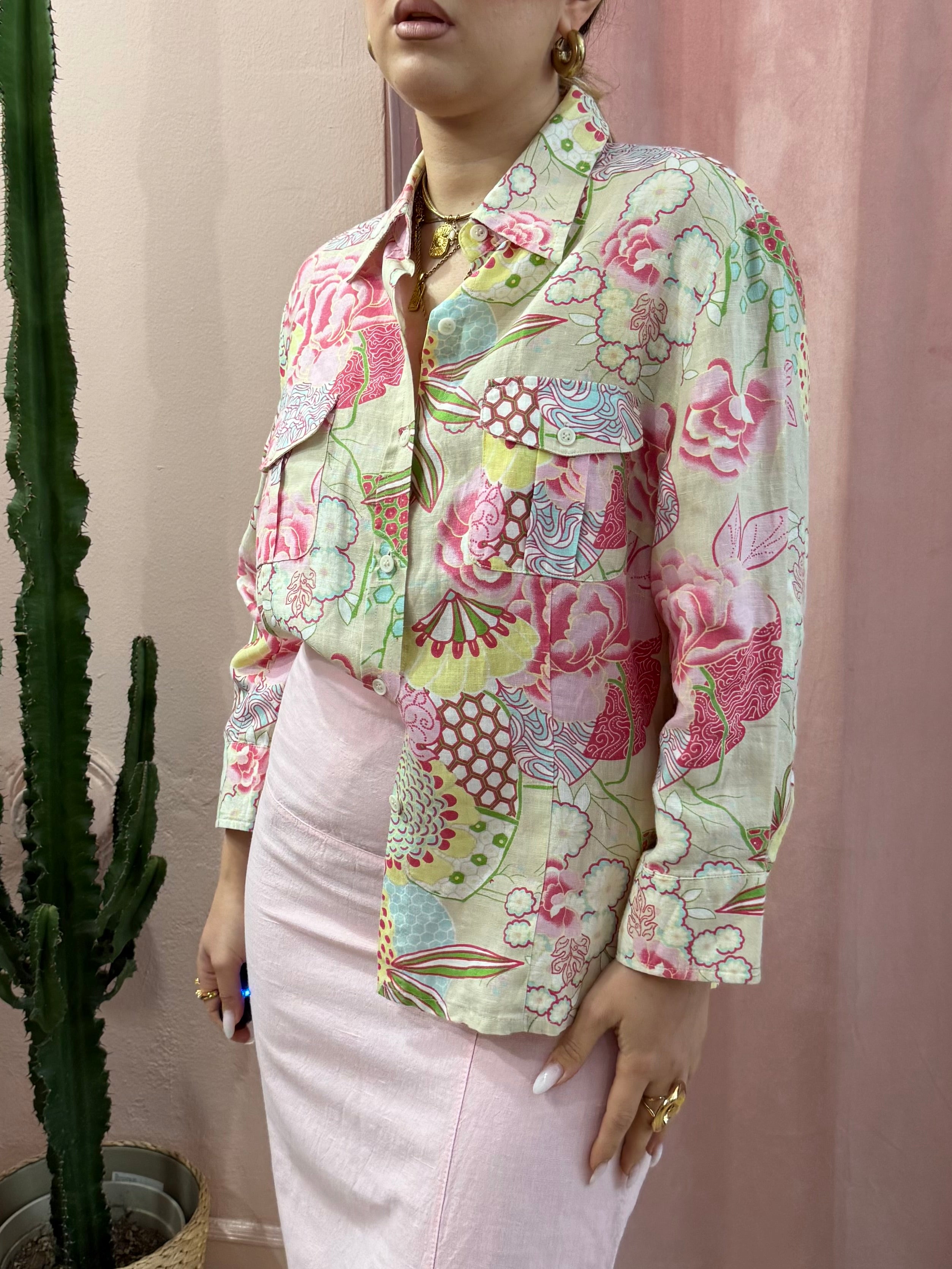 Camicia in fantasia in puro lino