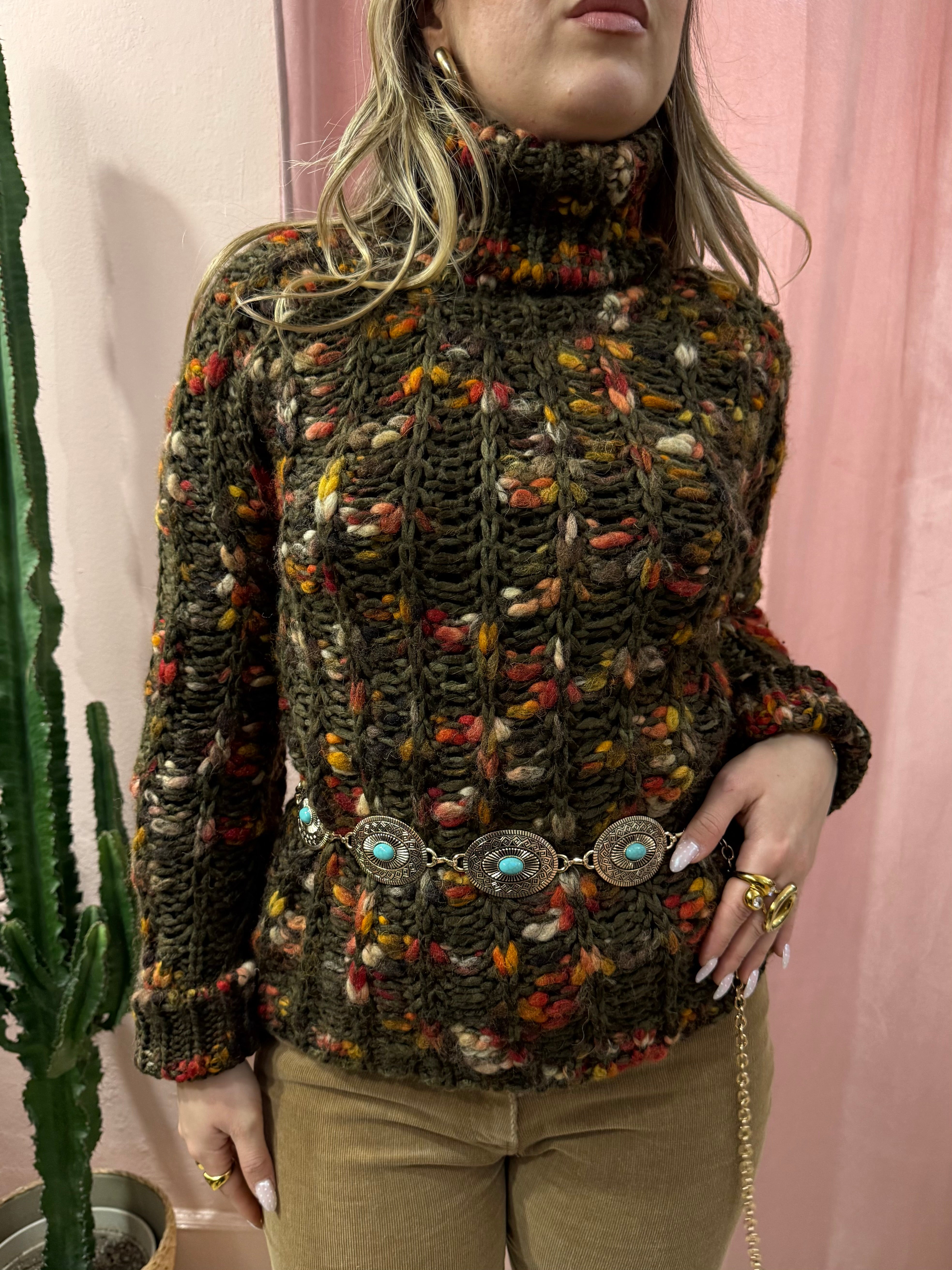 Maglione a collo alto mélange in lana