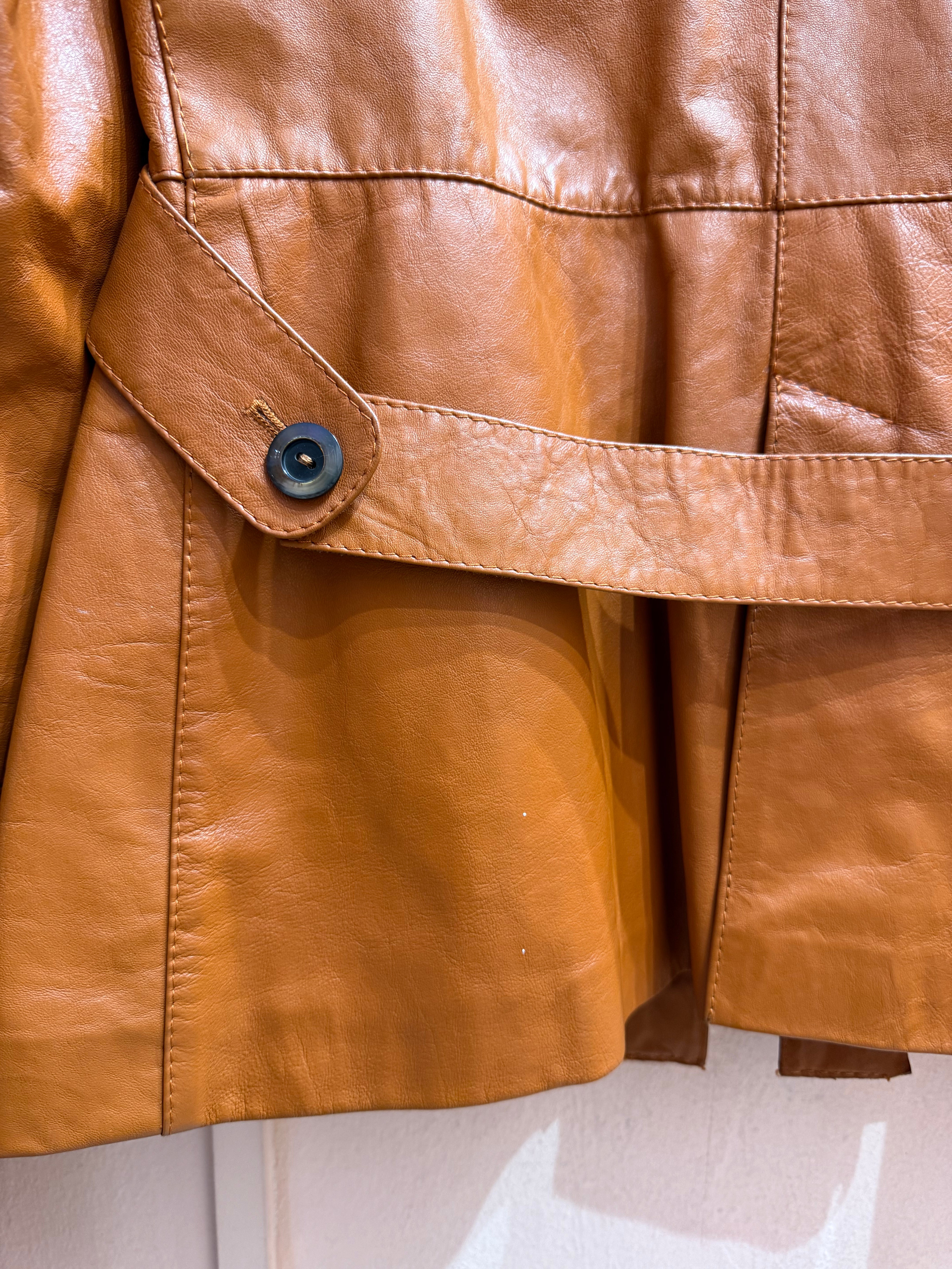 Giacca lunga in pelle mattone