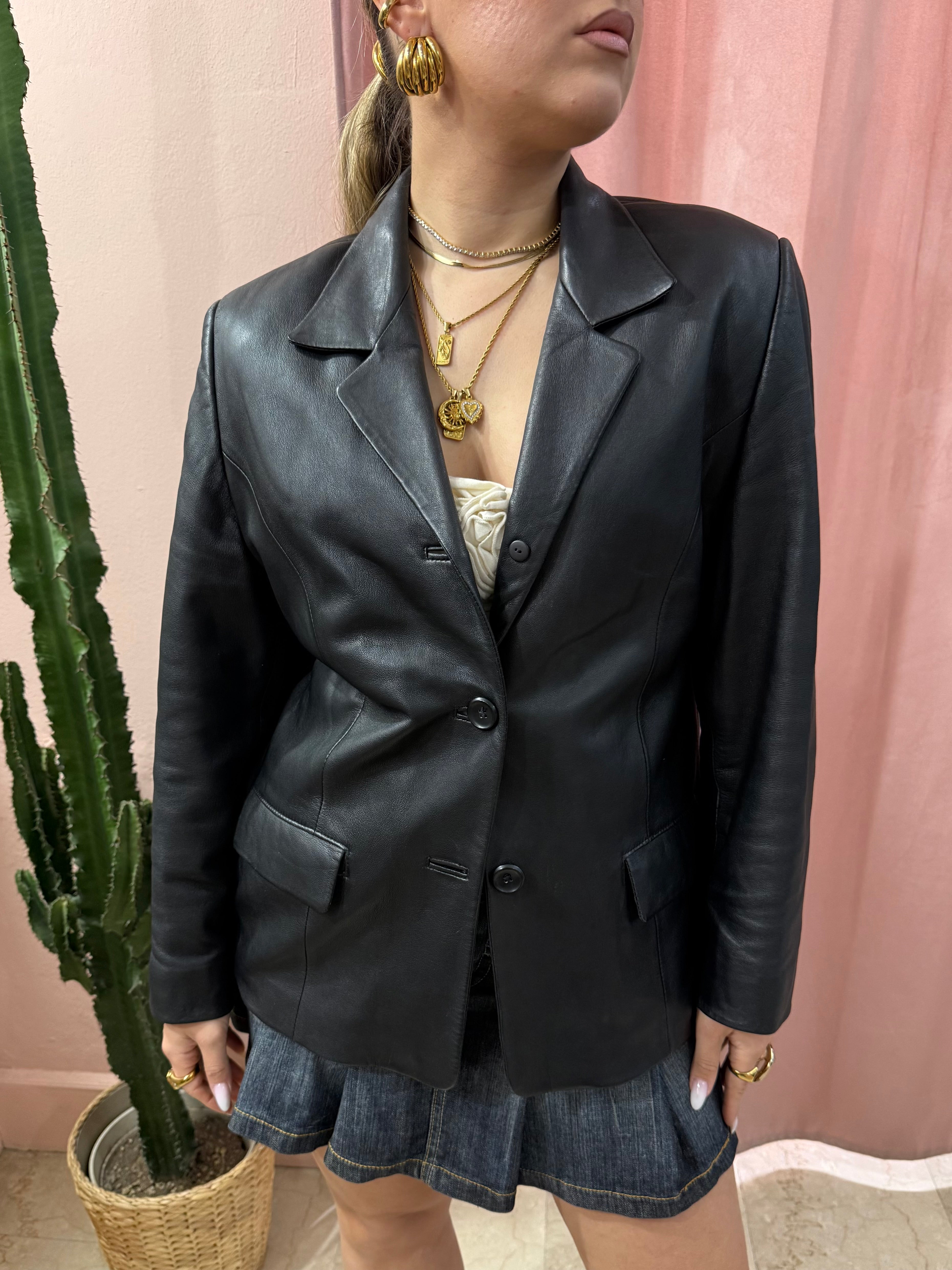 Giacca modello blazer lungo in pelle