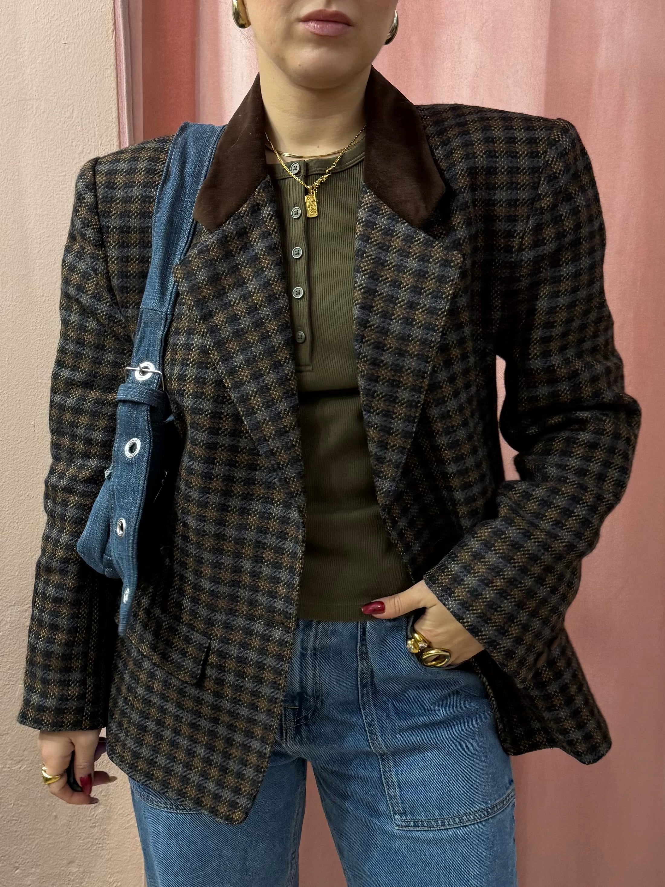 Blazer vintage in lana a quadretti