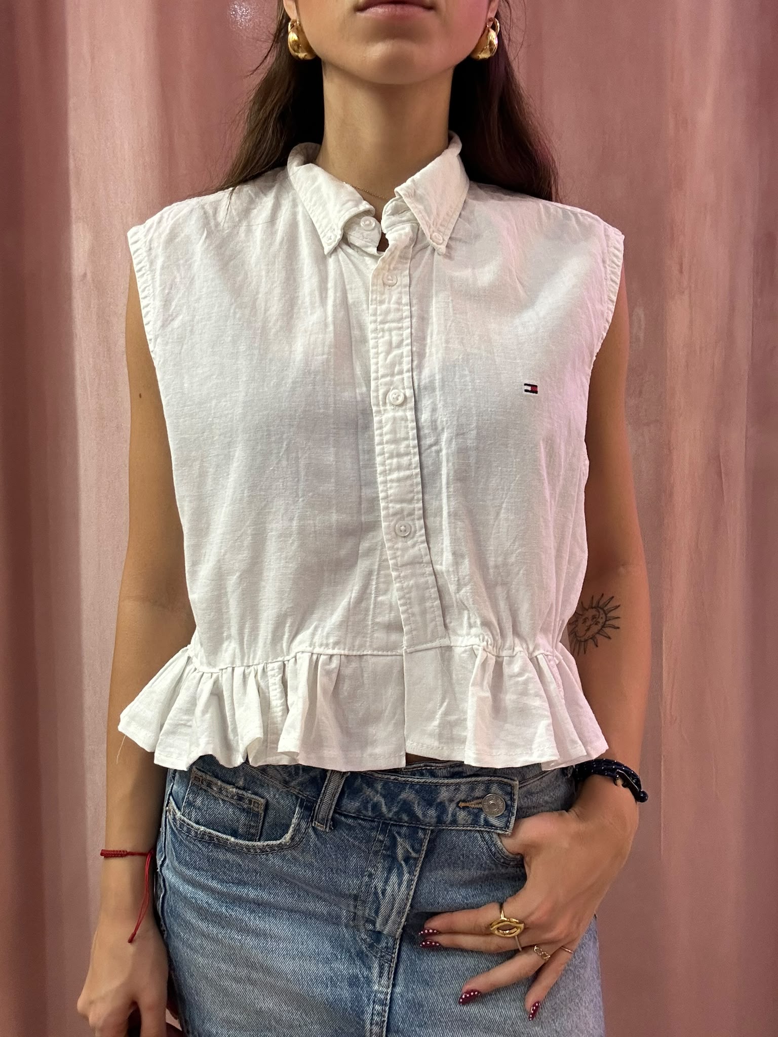 Camicia Tommy Hilfiger upcycling volant bianca