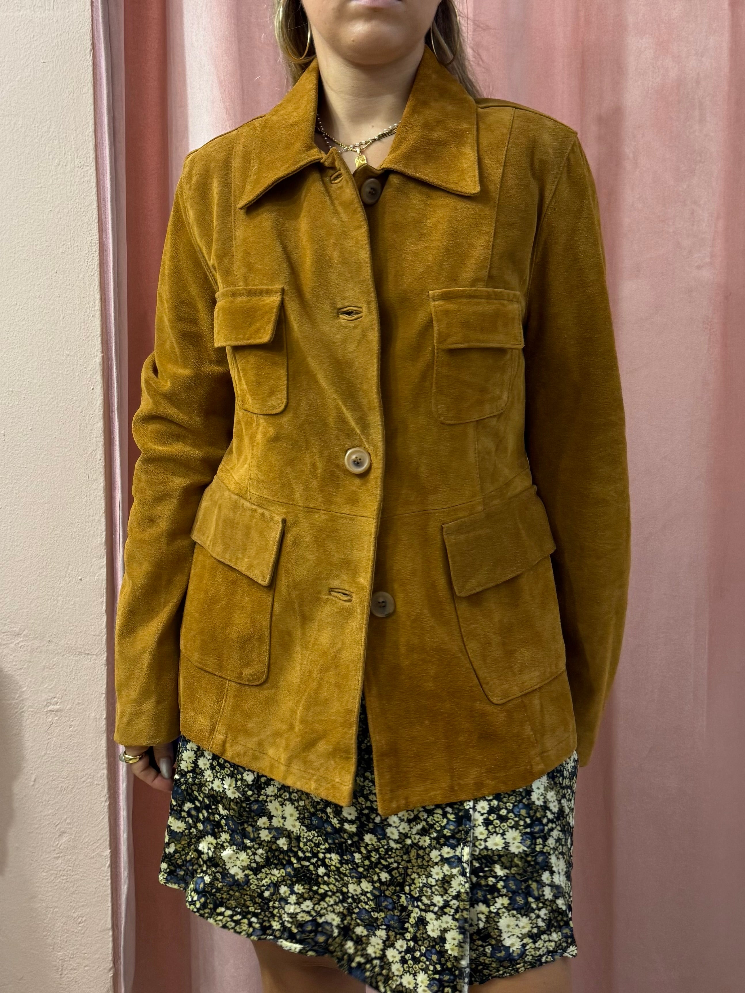 Giacca modello Sahariana in pelle scamosciata