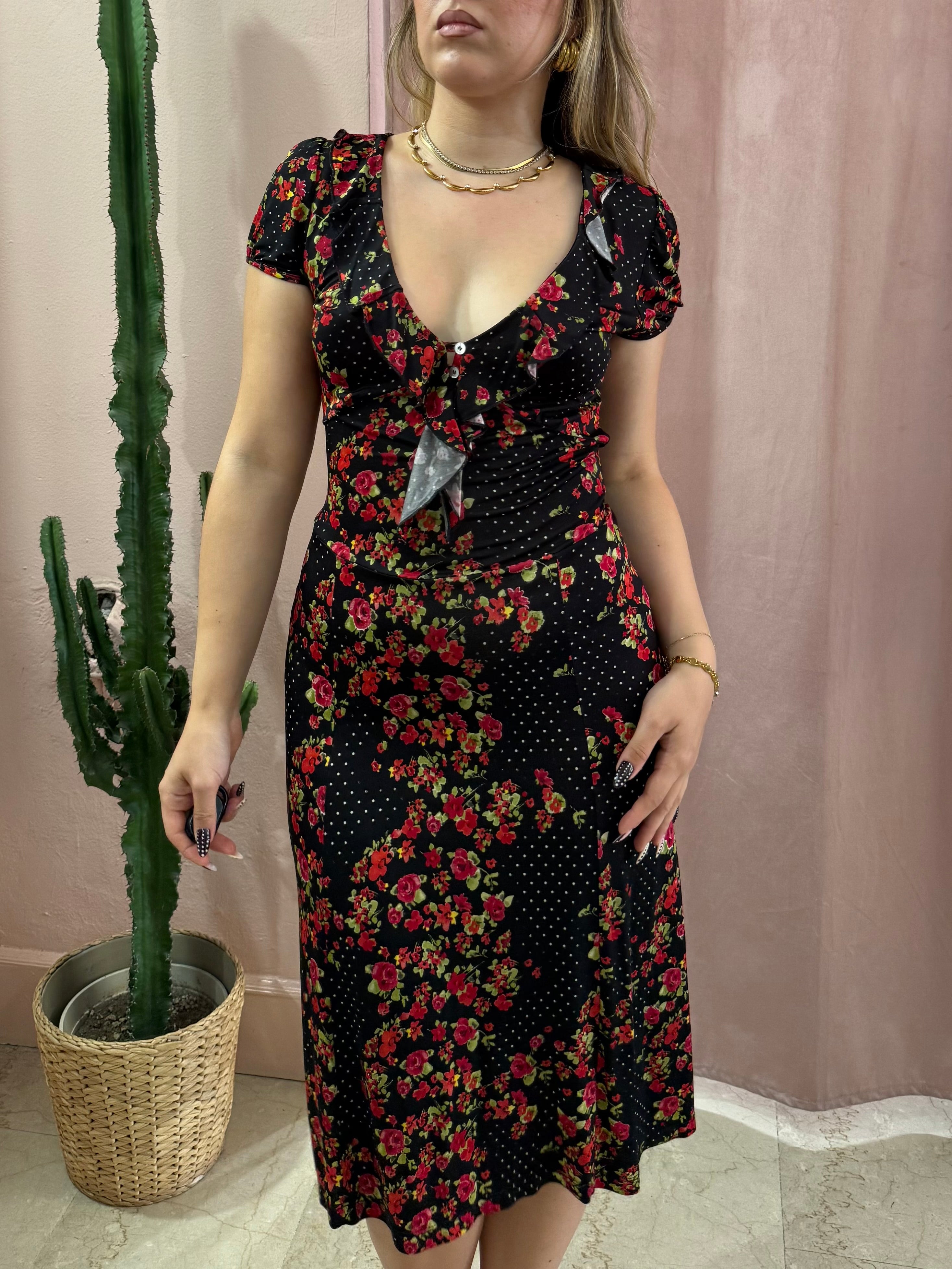 Vestito 00s nero fantasia rose