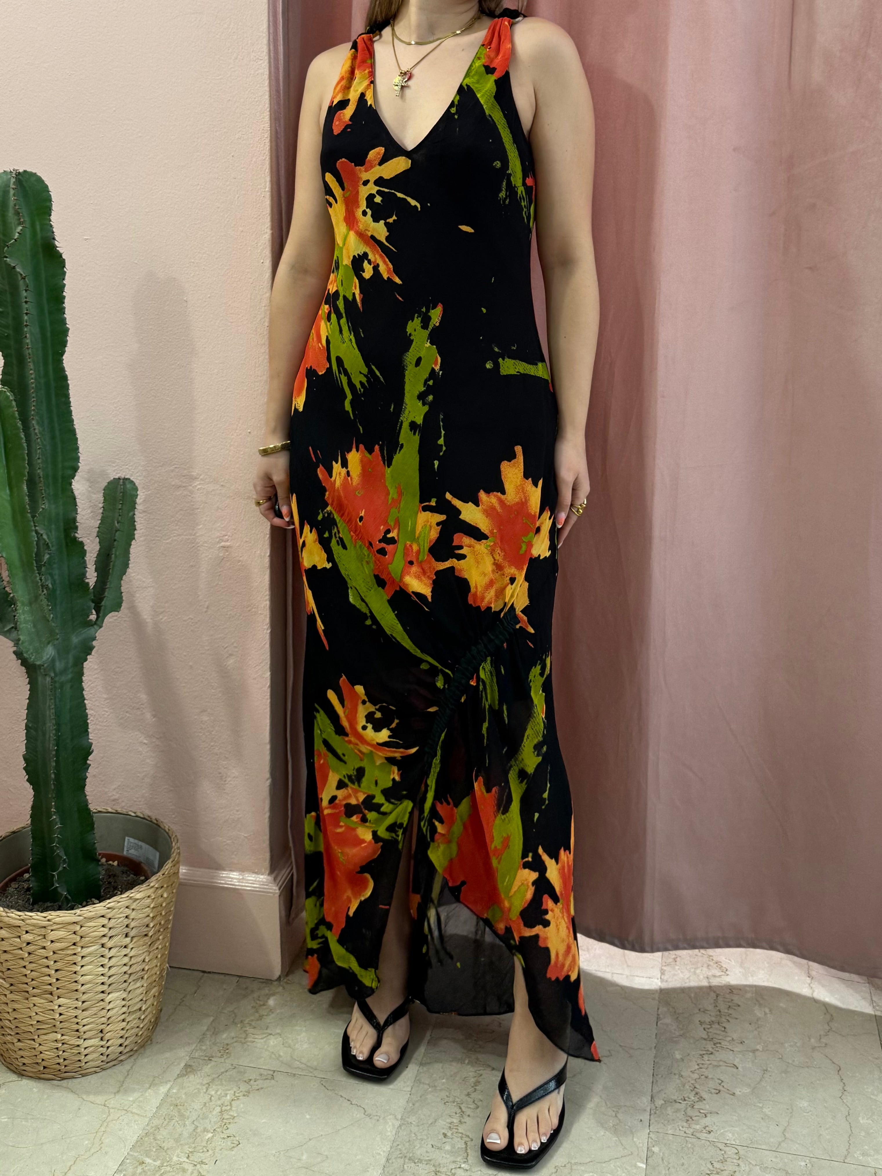 Vestito lungo fantasia fiori astratti