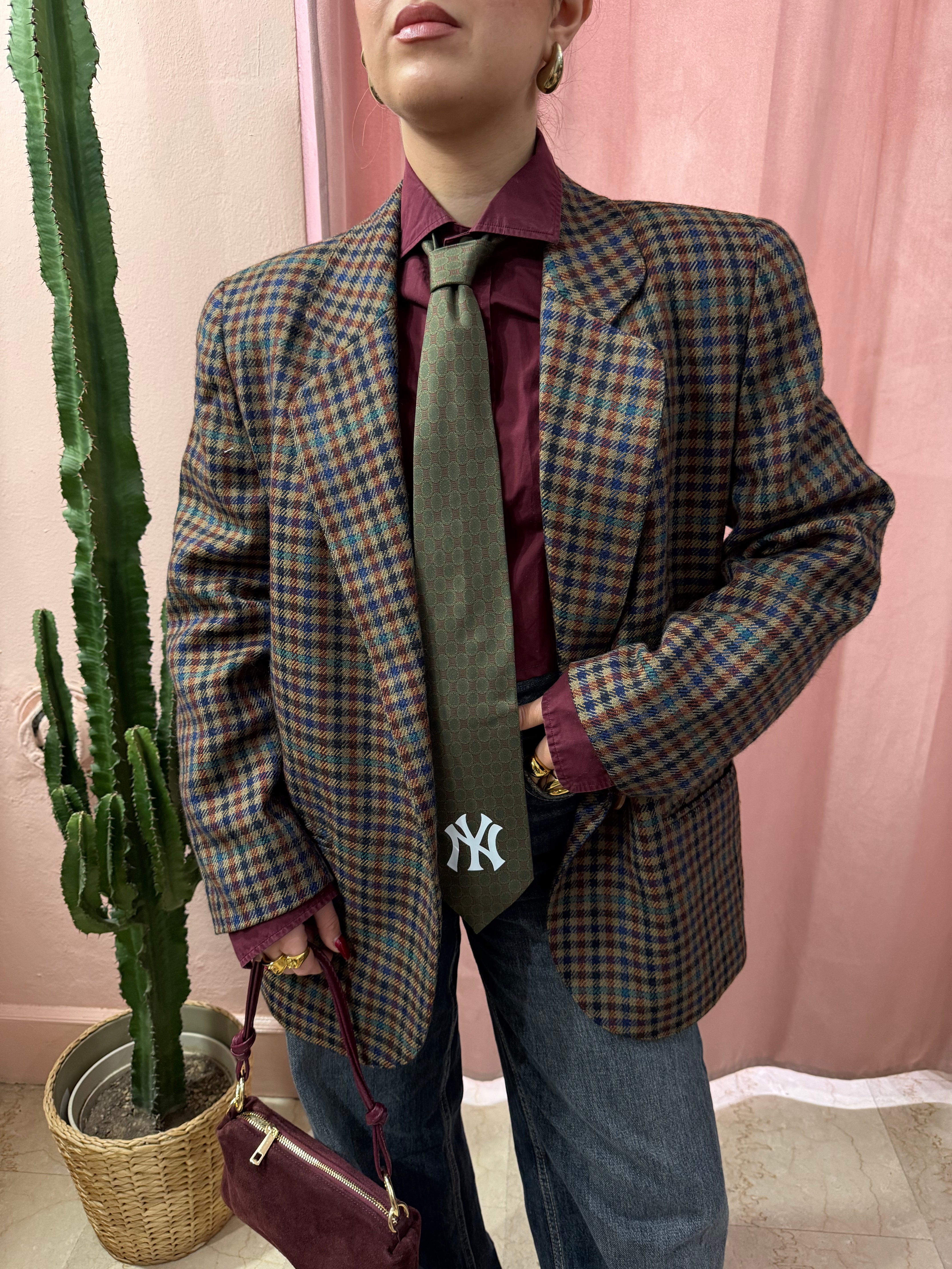 Blazer vintage Krizia a quadretti in pura lana