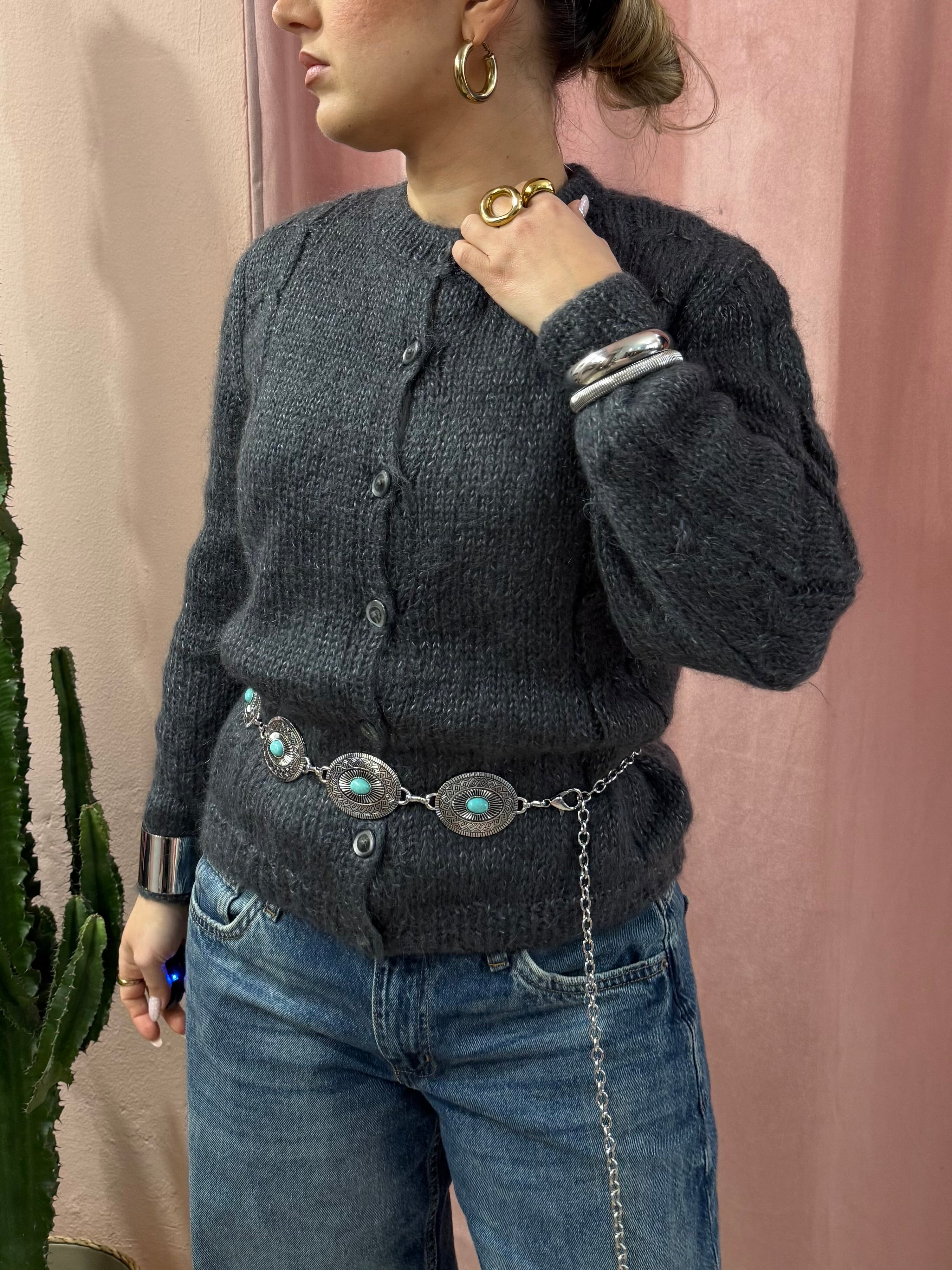 Maglione cardigan in lana grigio