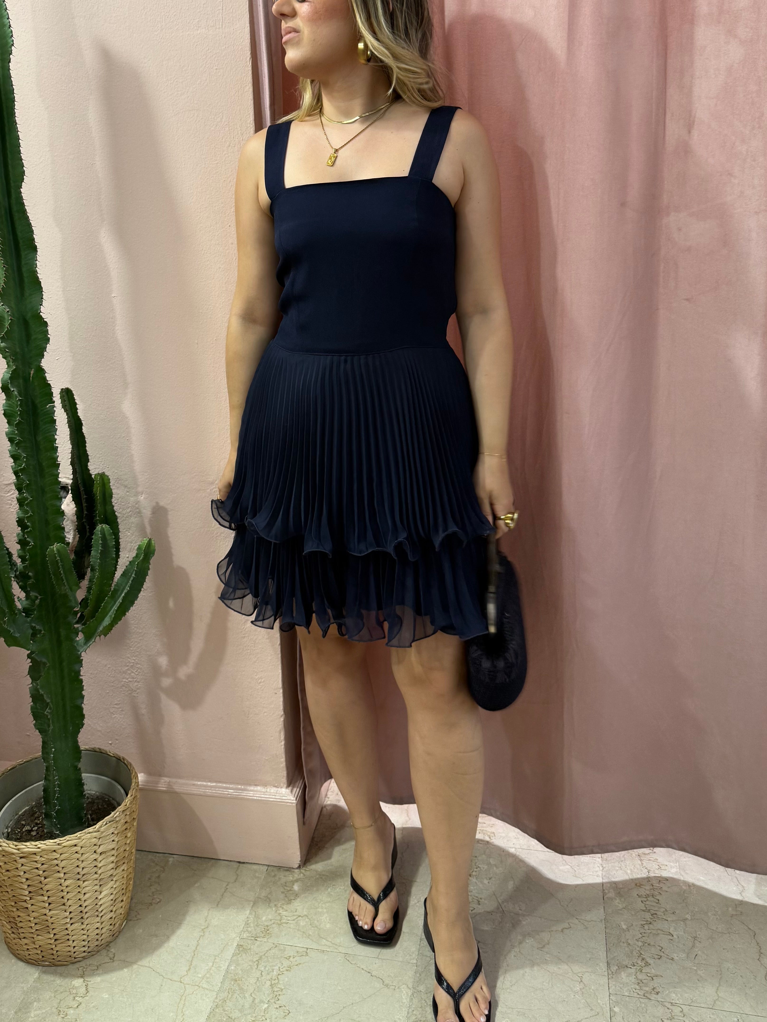 Vestitino vintage blu notte con drappeggi