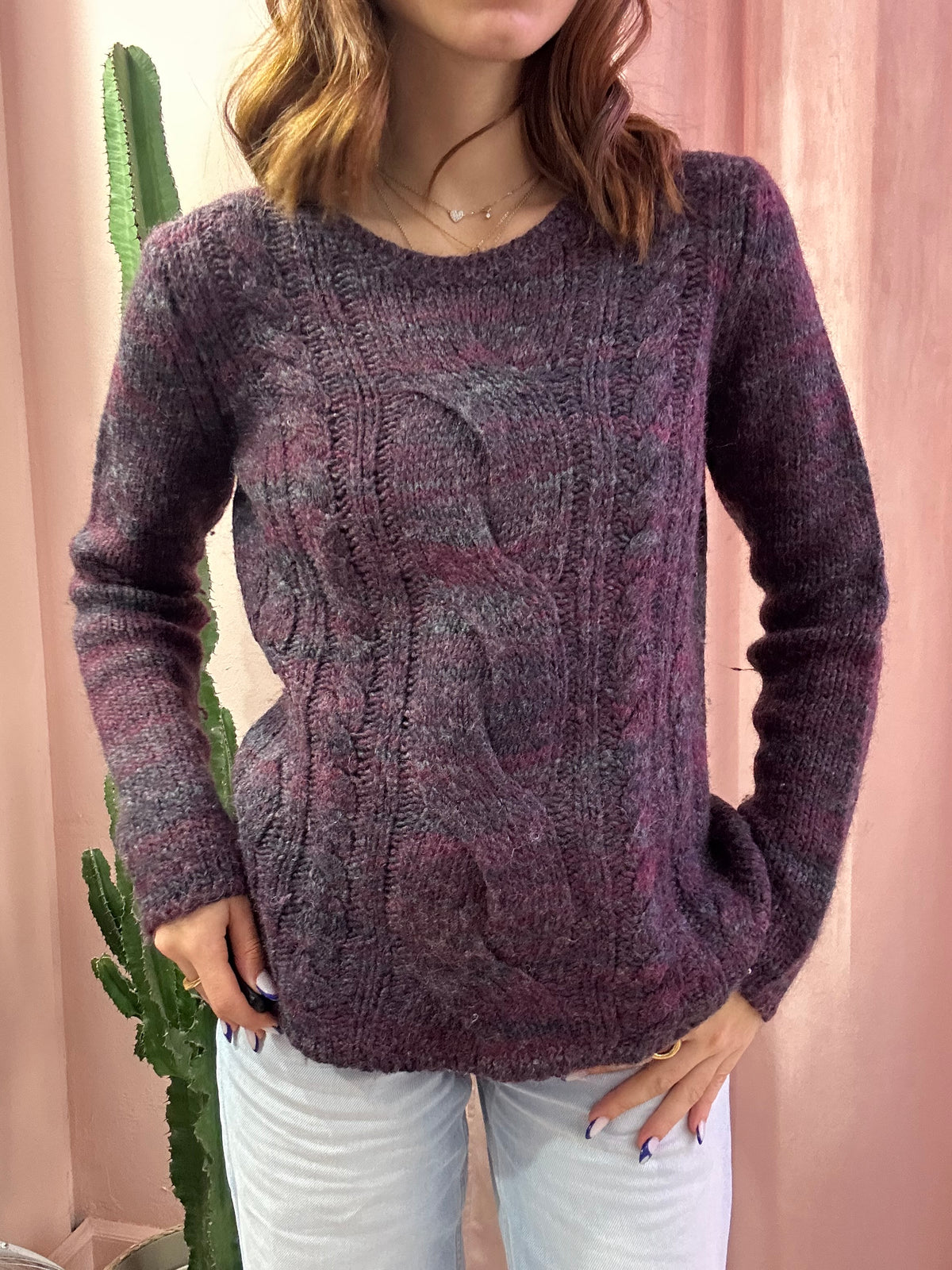 Maglione Tommy Hilfiger girocollo in misto lana viola