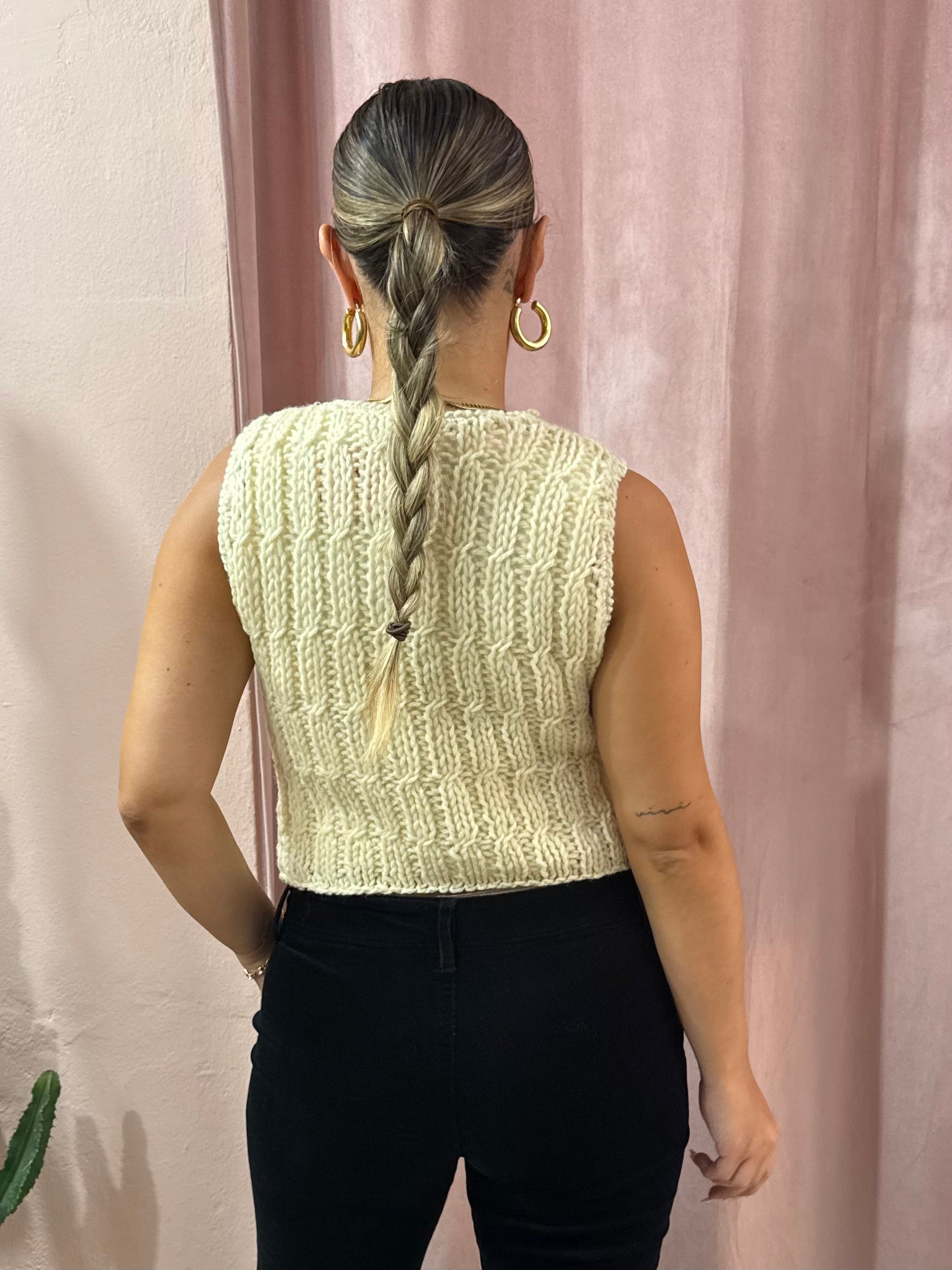Smanicato in maglia di lana panna