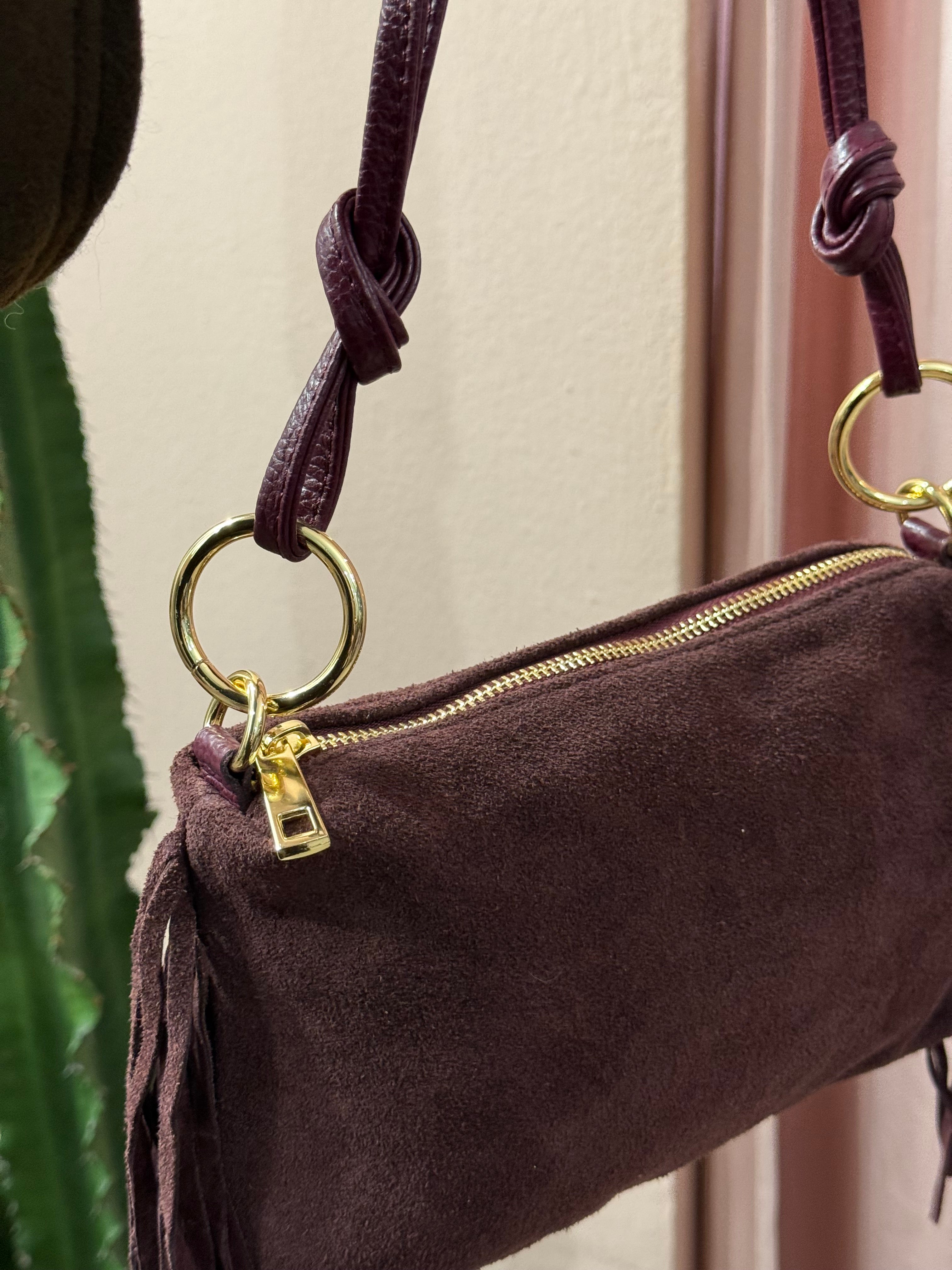 Borsa a spalla in vera pelle scamosciata più colori