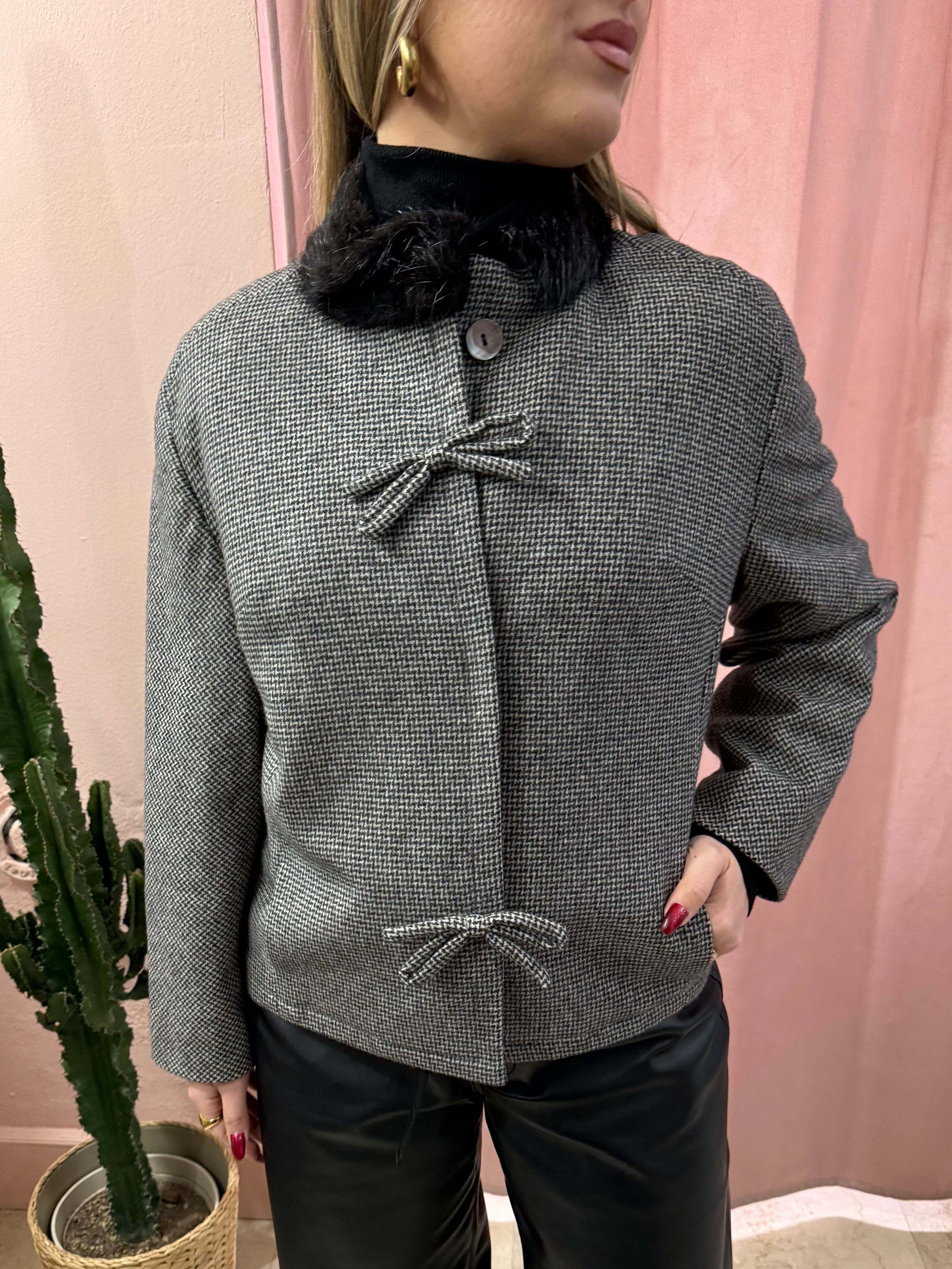 Blazer vintage fiocchi collo in pelliccia