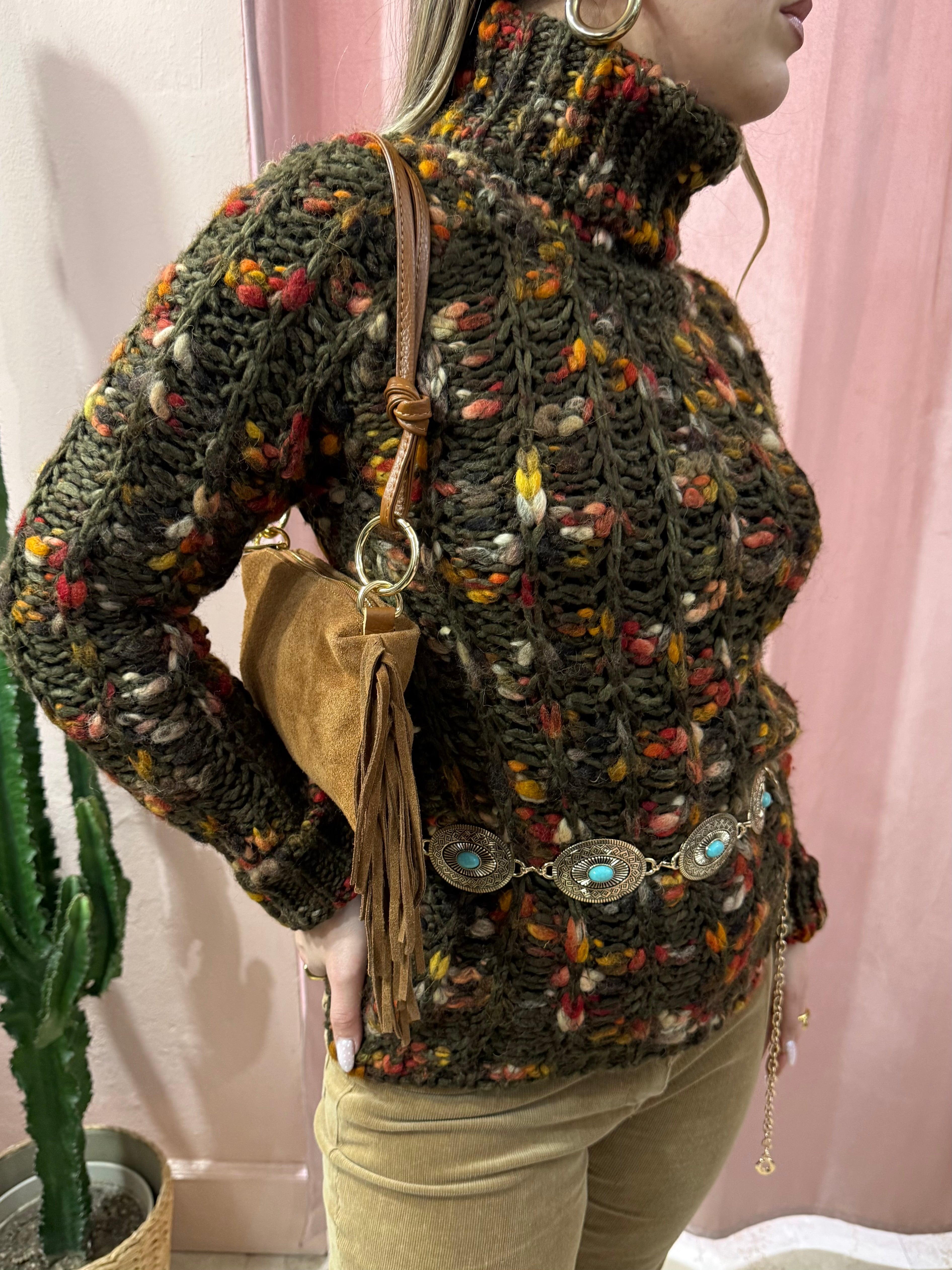 Maglione a collo alto mélange in lana